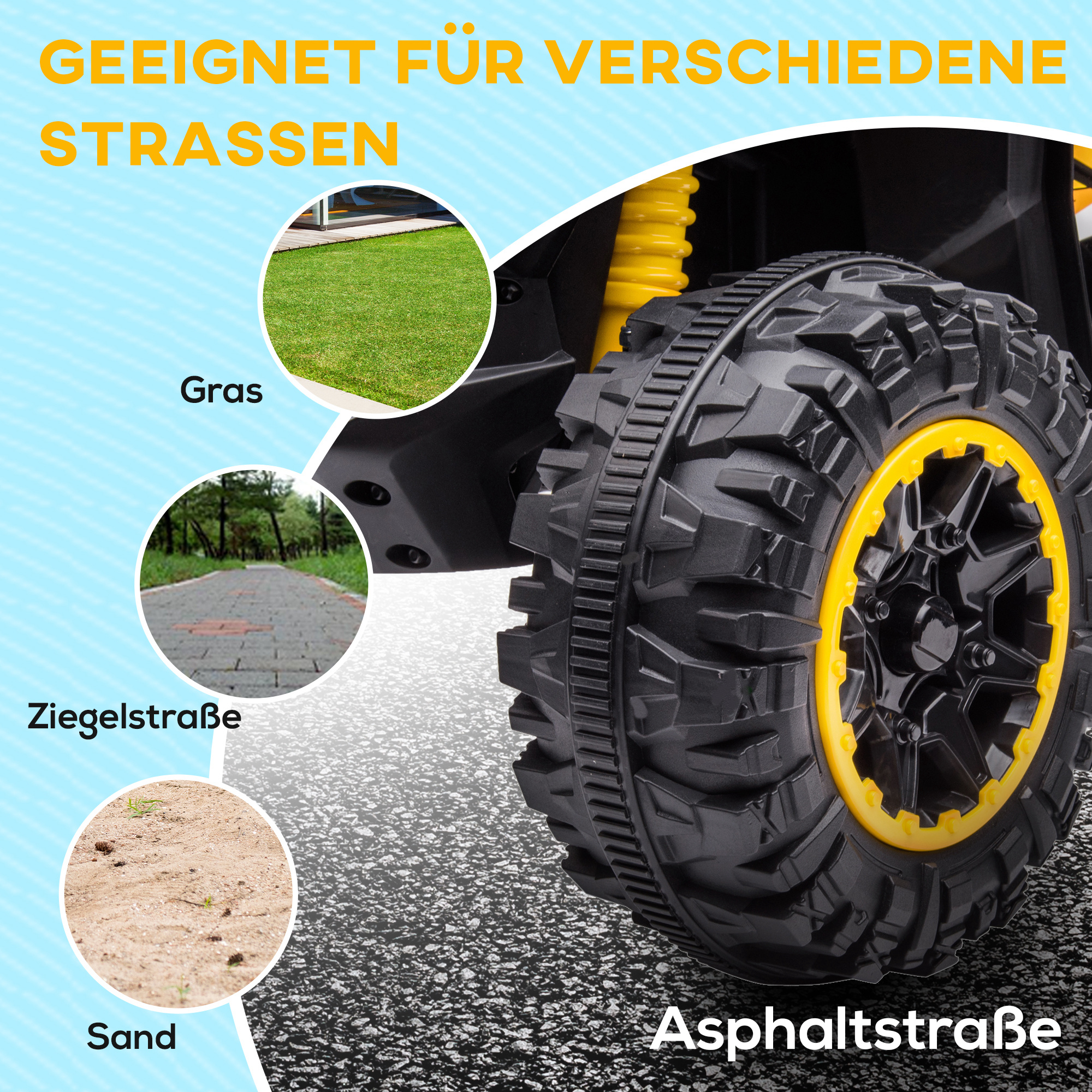 Elektro-Kinderquad, LED-Scheinwerfer, MP3-Player, Stoßdämpfer, ergonomischer Sitz, Gelb+Schwarz