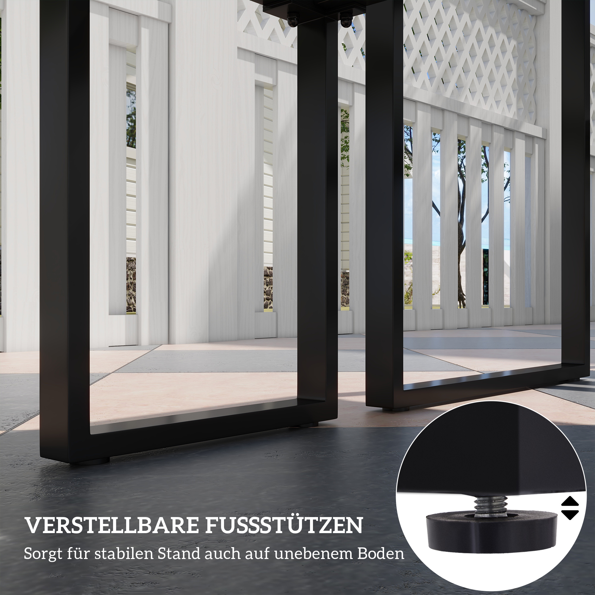 Gartengarnitur für 4 Personen, 1 Tisch & 2 Bänke, Metall, Schwarz