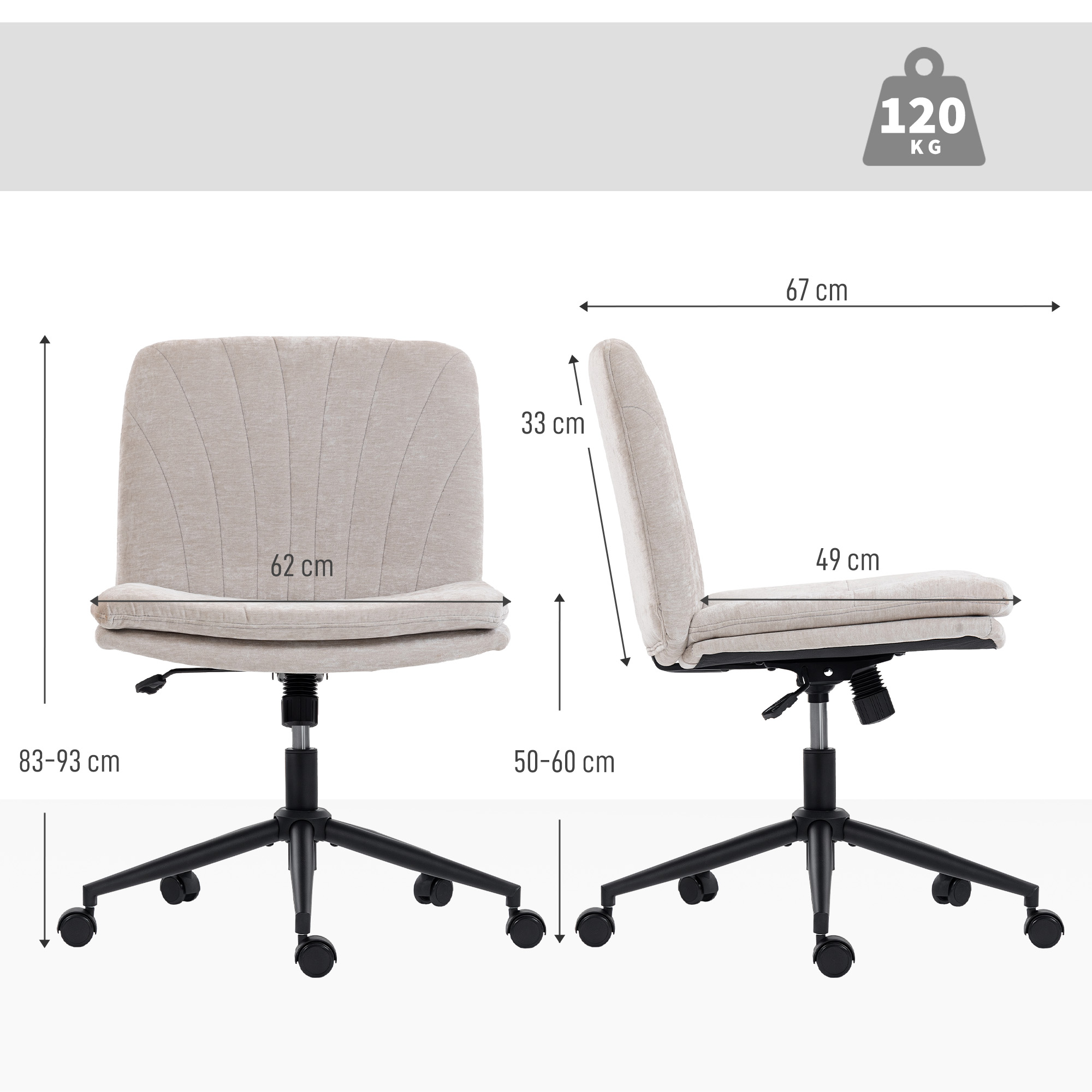Homeoffice Stuhl Schreibtischstuhl mit Leinenoptik Höhenverstellbar Schneidersitz Drehstuhl mit Wippfunktion, Beige