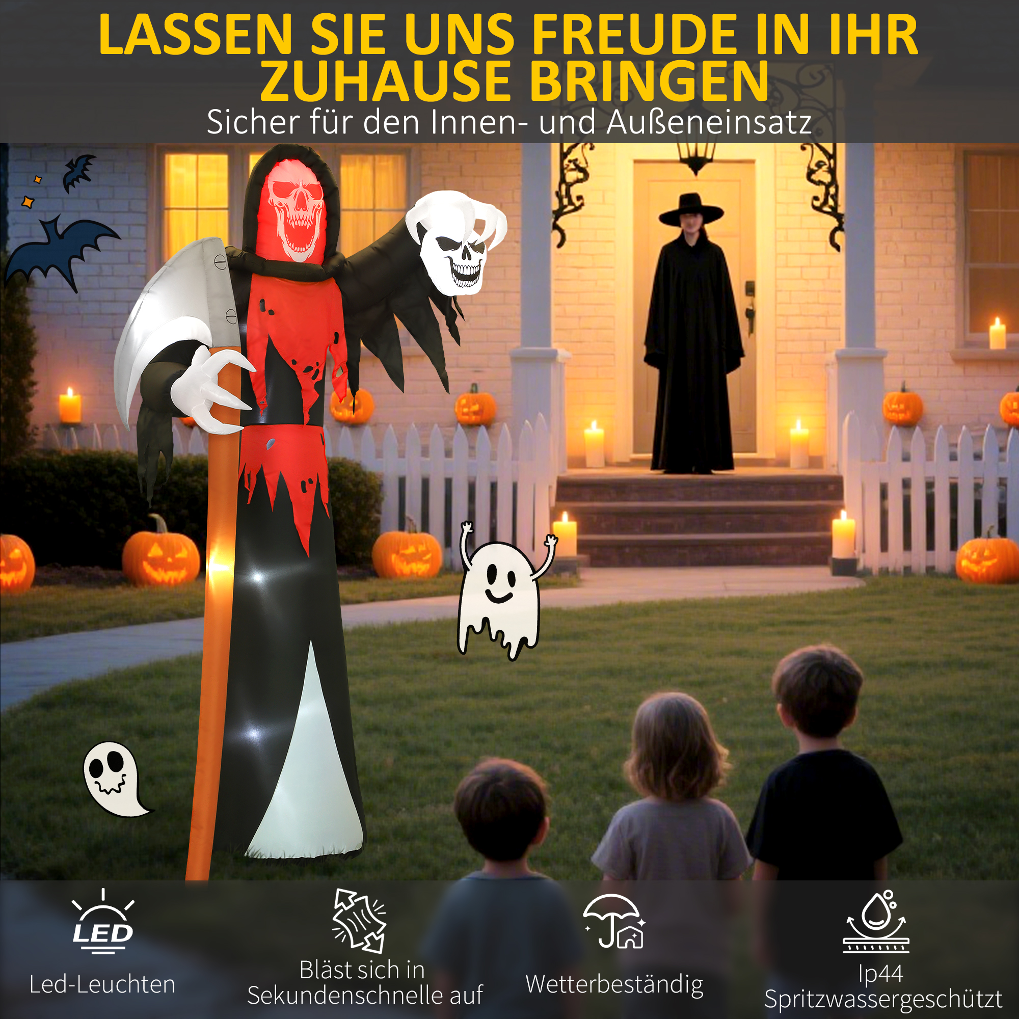 Halloween-Dekoration 3,7 m riesiger Sensenmann mit LED-Beleuchtung Leuchtende Luftfigur für Outdoor Halloween-Dekoration 3,7 m riesiger Sensenmann mit LED-Beleuchtung Leuchtende Luftfigur für Outdoor