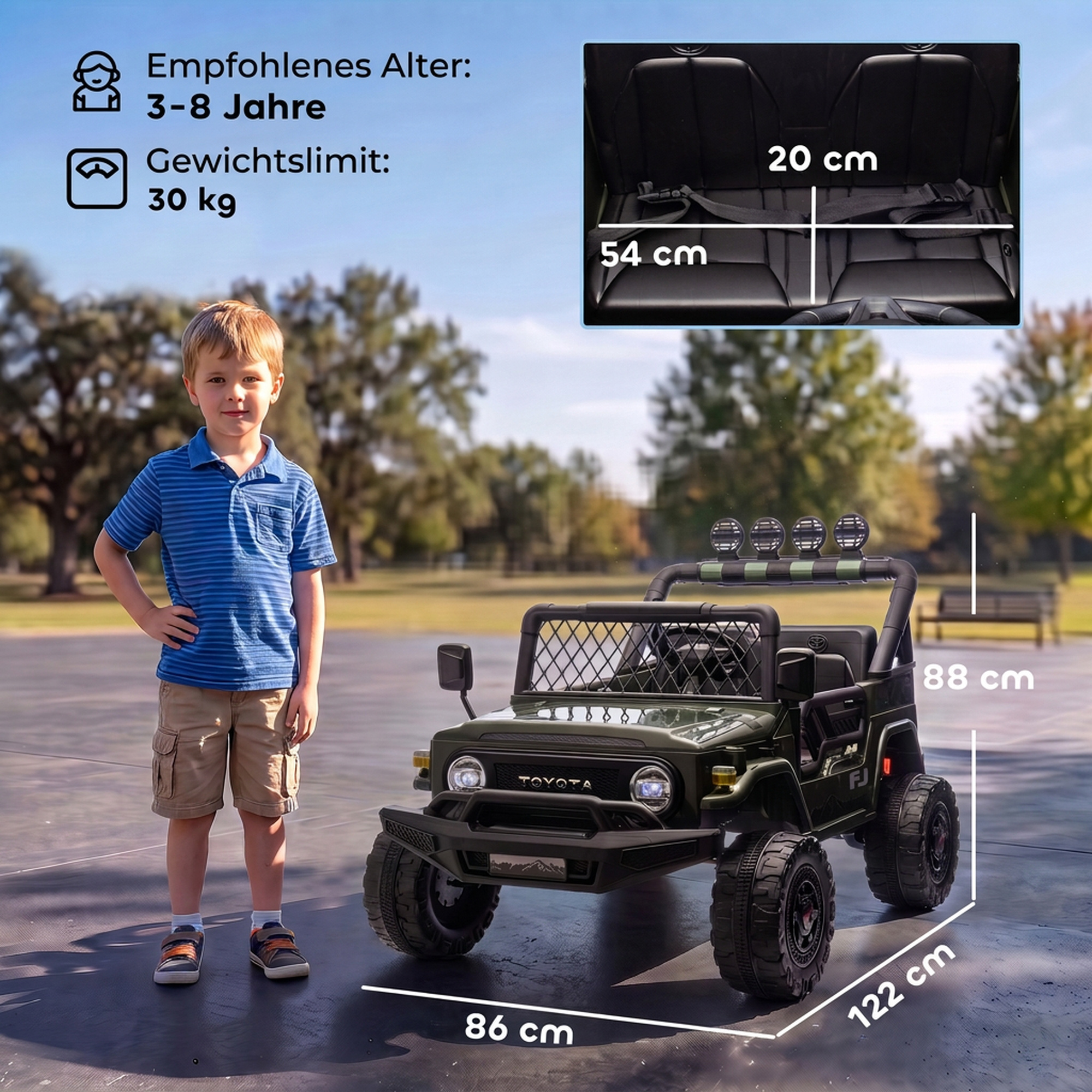 Kinder Elektroauto TOYOTA FJ 24V Elektroauto für Kinder mit Fernbedienung 200W Motor Lithium-Akku 2-Sitzer für 3-8