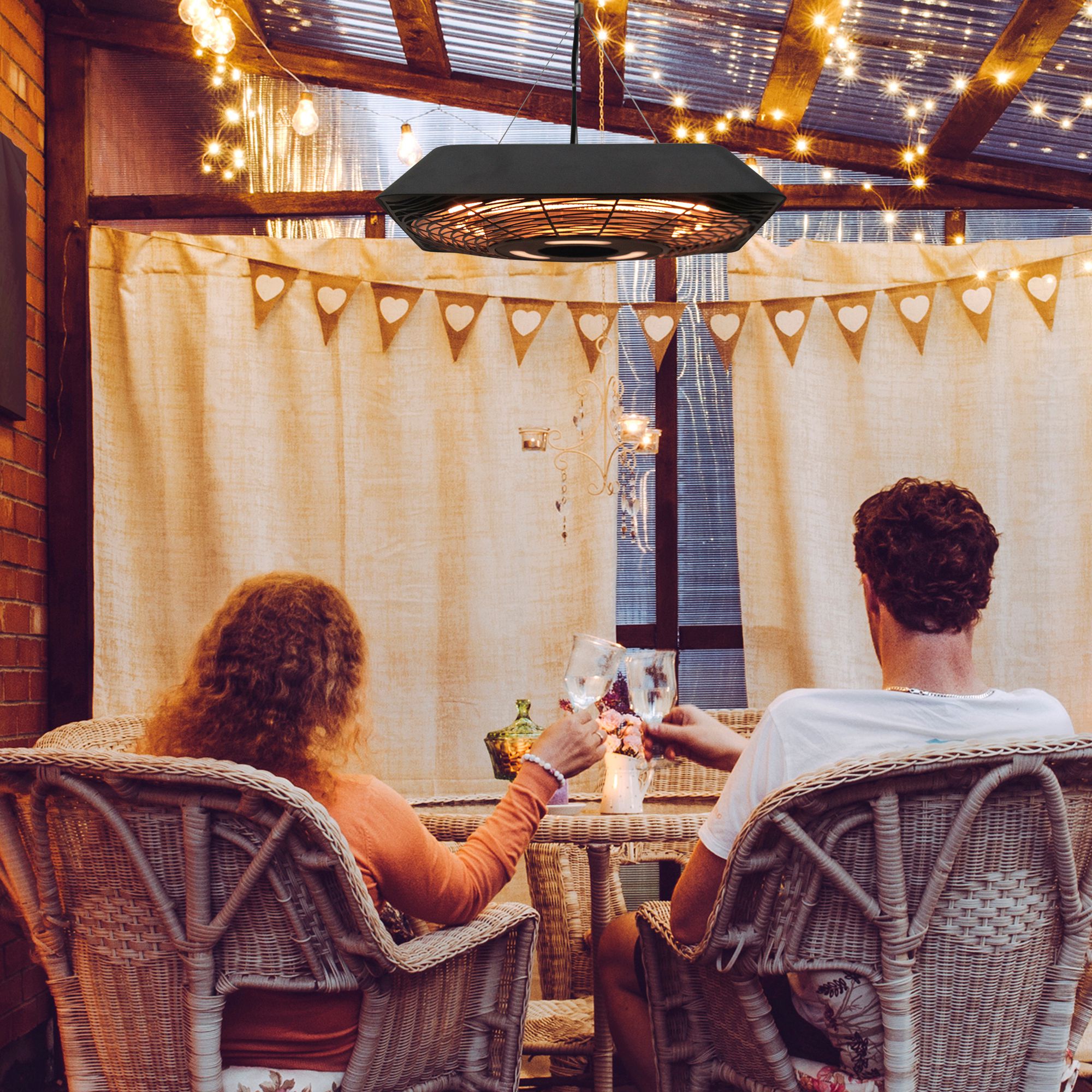 Infrarotstrahler 2000 Watt Heizstrahler mit Fernbedienung 3 Heizstufen Schutzhülle LED-Anzeige IP45 Wärmestrahler Terrassenstrahler Standheizer Infrarotheizung Schwarz