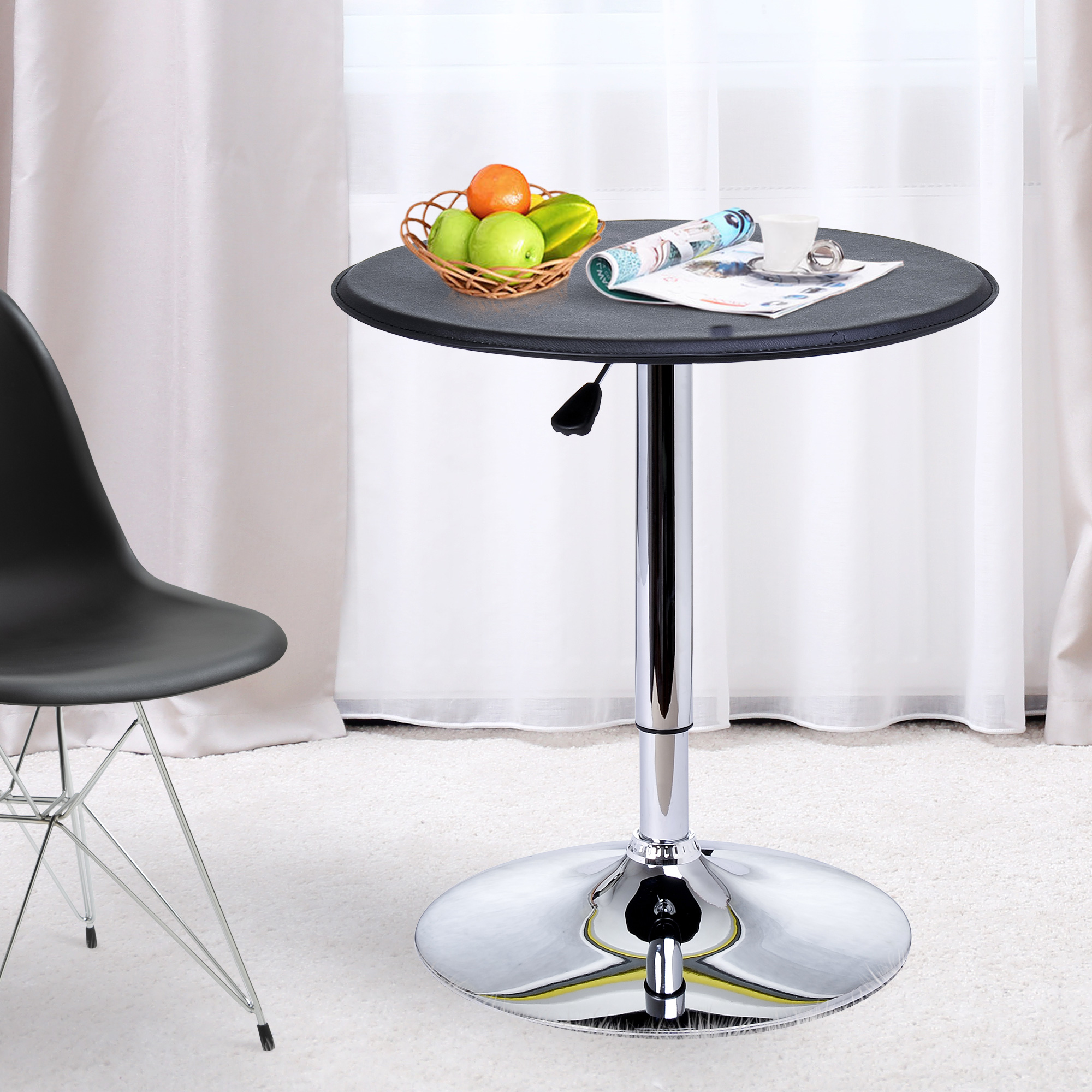 Bartisch, höhenverstellbar, Kunstlederbezug, Vintage-Design, Schwarz + Silber