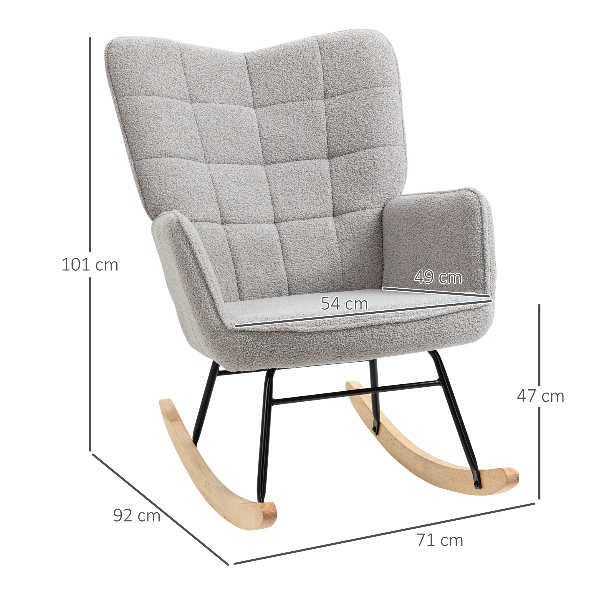 Schaukelstuhl im Retro-Design, Massivholz, Schwingsessel, 71 cm x  92 cm x 101 cm, Hellgrau