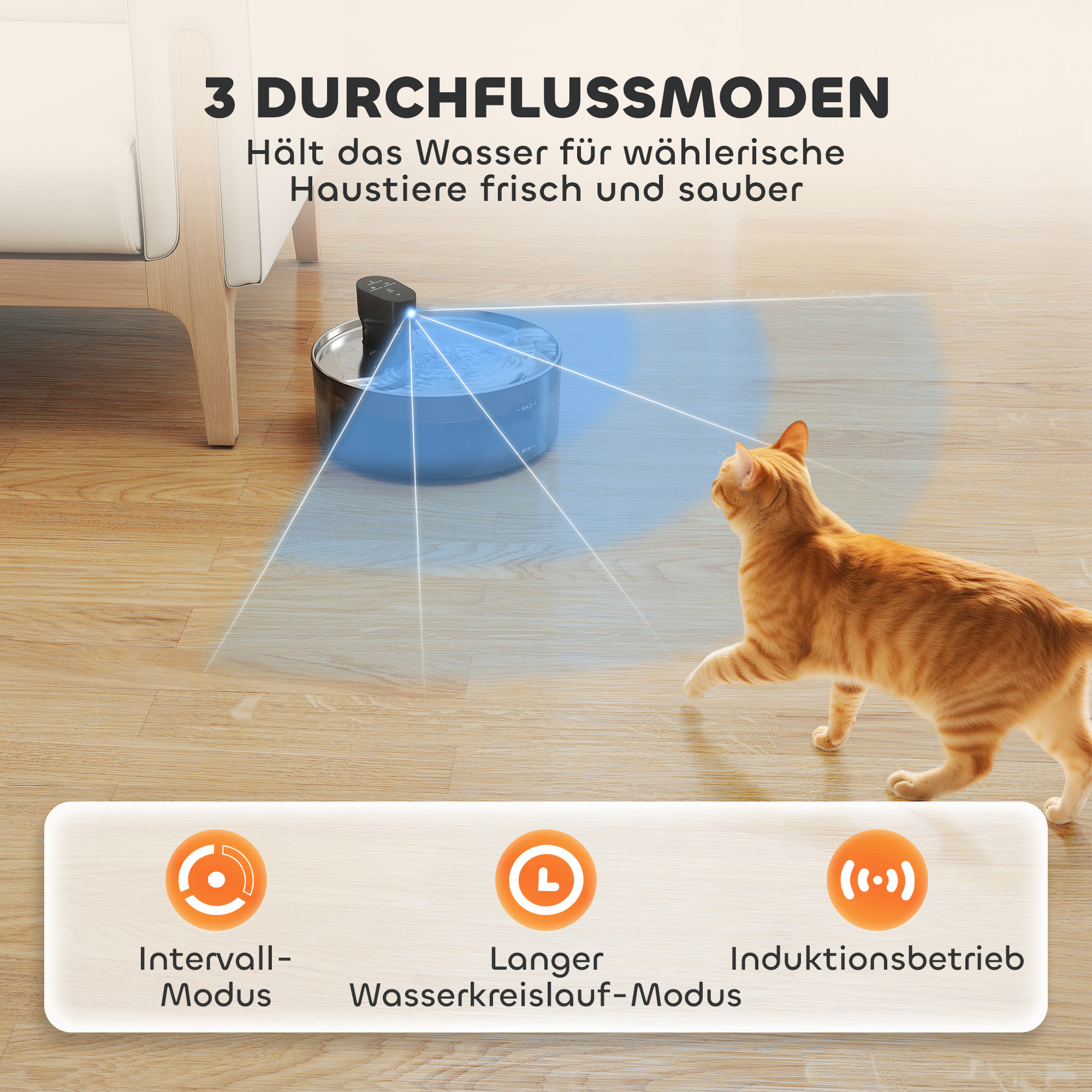 Katzenbrunnen, 7l, Trinkbrunnen für Katzen, mit leiser Pumpe LED Aktivkohlefilter Edelstahl 30,6 x 30,6 x 17,2 cm