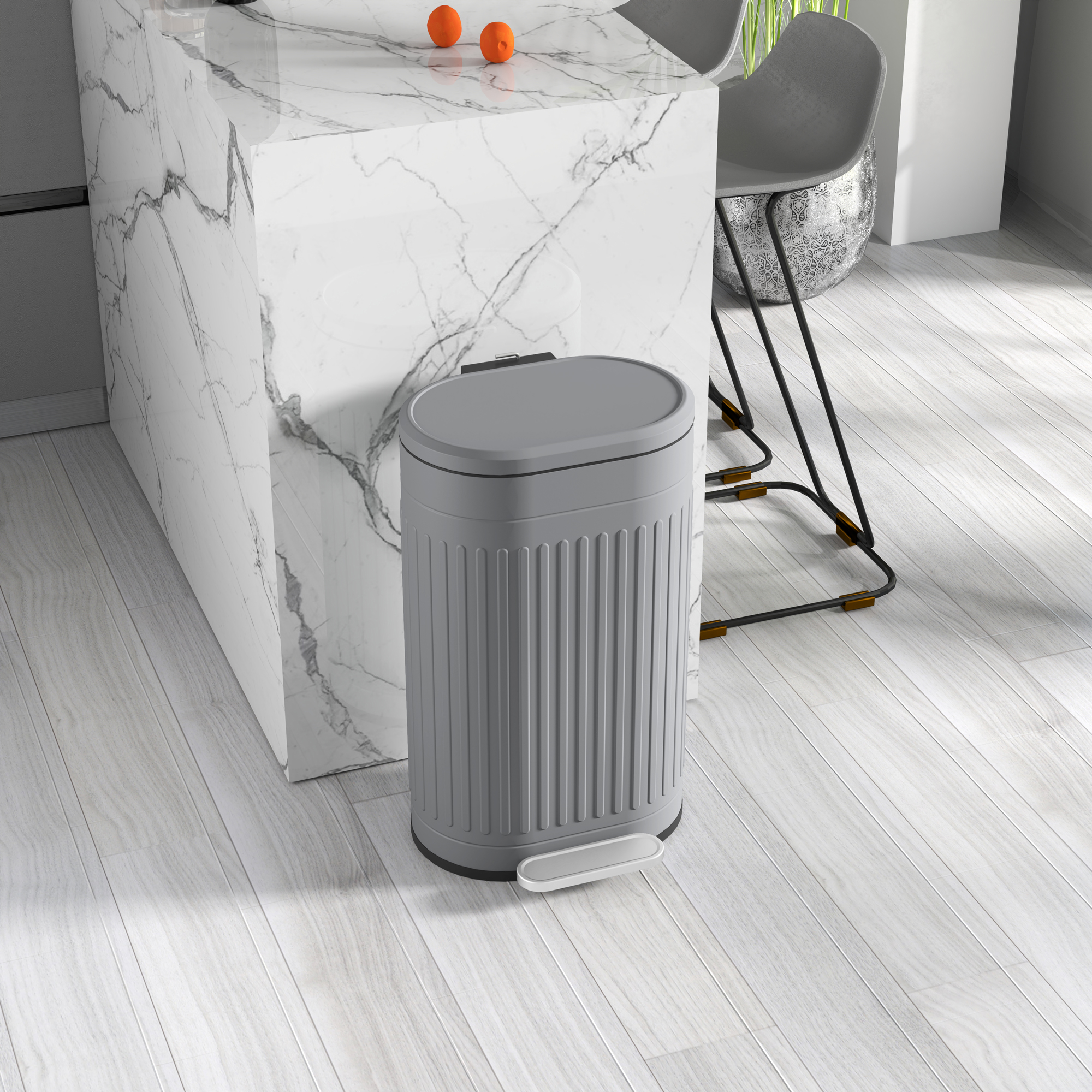 Mülleimer 30L Treteimer mit Deckel Fußpedal herausnehmbarem Inneneimer Soft-Close-Funktion 36,5 x 31,2 x 60,8 cm, Grau