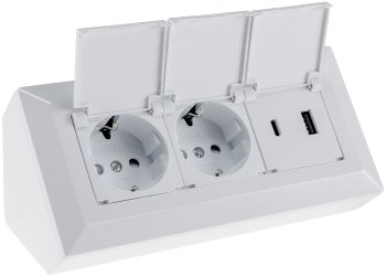 2-fach Steckdosenblock, USB-A+C, weiß / 250V~/ 16A, USB 3,1A, PD, mit Klappen