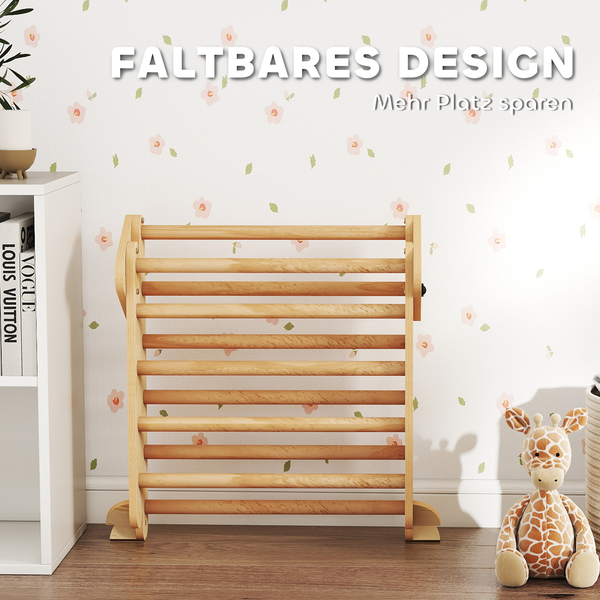 7-in-1 Klettergerüst, Bogenleiter, Dreiecksleiter, Rampe, Kletterwand, Rutsche, für Kinder von 1,5-4 Jahren, zusammenklappbar, Holz