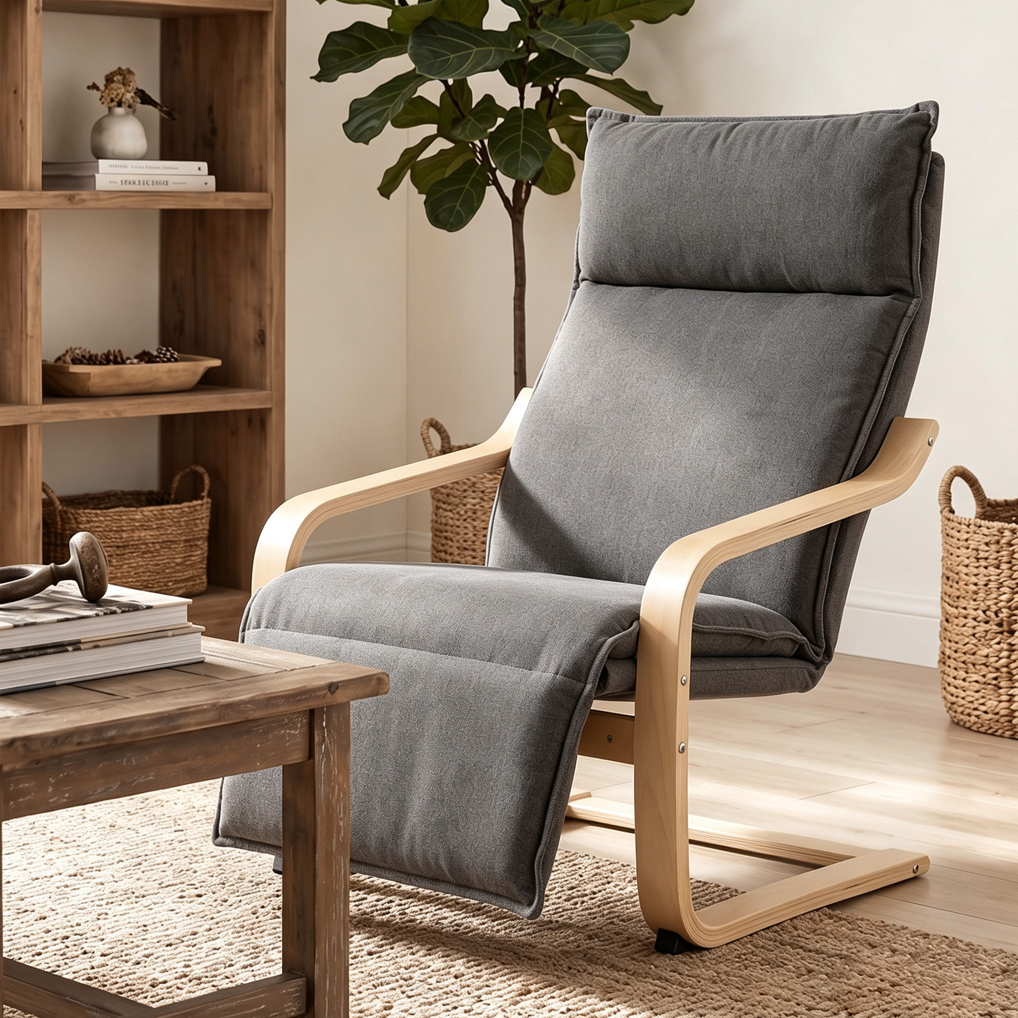 Loungesessel Wohnzimmer Sessel mit Fußstütze, Leinenoptik Moderner Schwingsessel mit Schaukelfunktion Dunkelgrau