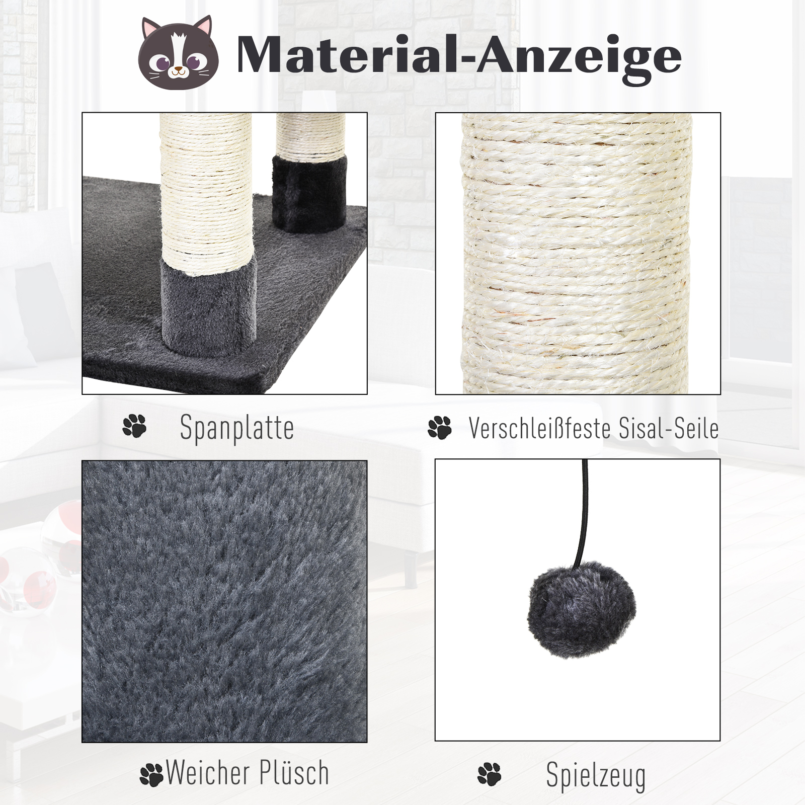 Katzenbaum Luxus mit Hängematte Katzenhaus Kletterbaum mit Hängematte und Katzenhaus Katzenspielturm Dunkelgrau 60 x 48 x 144 cm