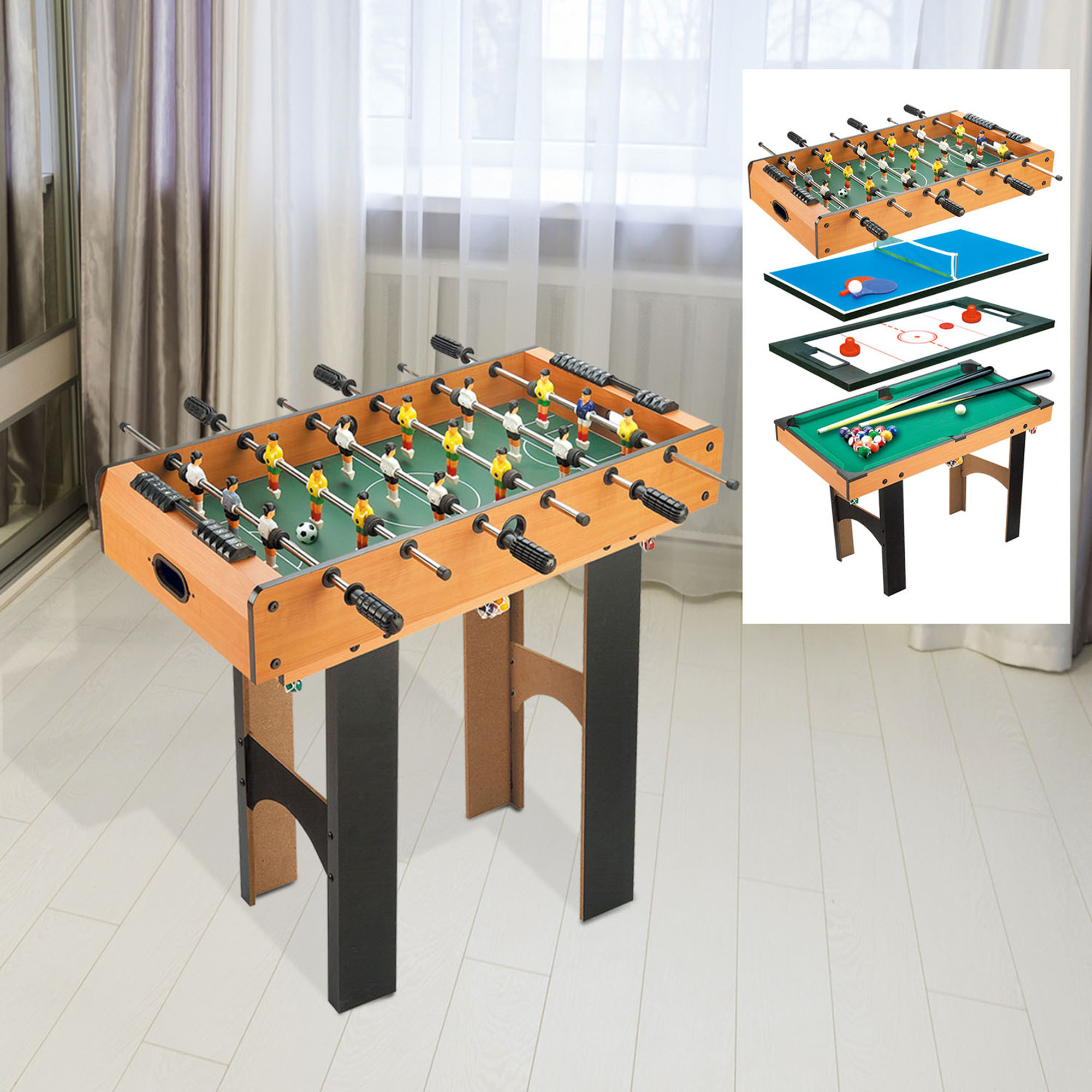2-in-1 Tischkicker, Multispieltisch 4 in 1, kompakt, inkl. Spielaccessoires, 92 x 78 x 80 cm