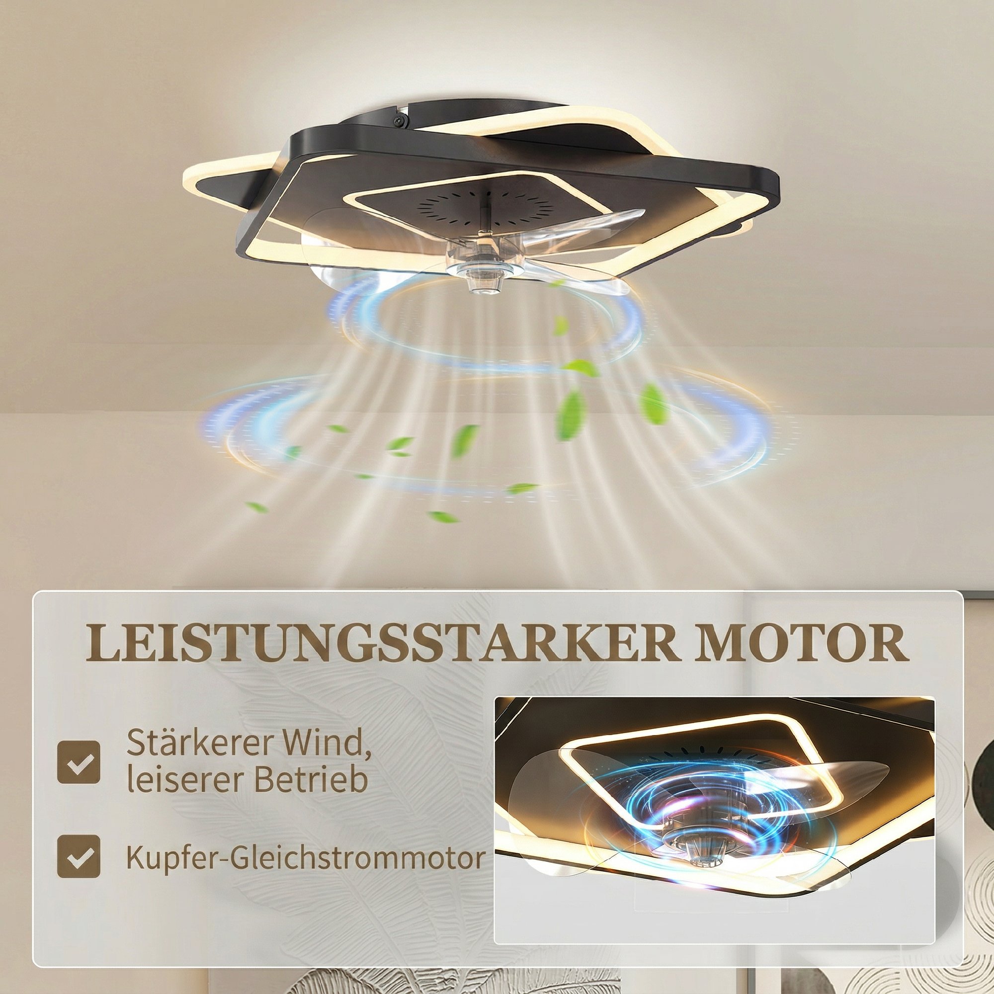 Deckenventilator mit Licht und Fernbedienung, LED-Deckenventilator mit 6 Geschwindigkeiten, 3 Farbtemperaturen