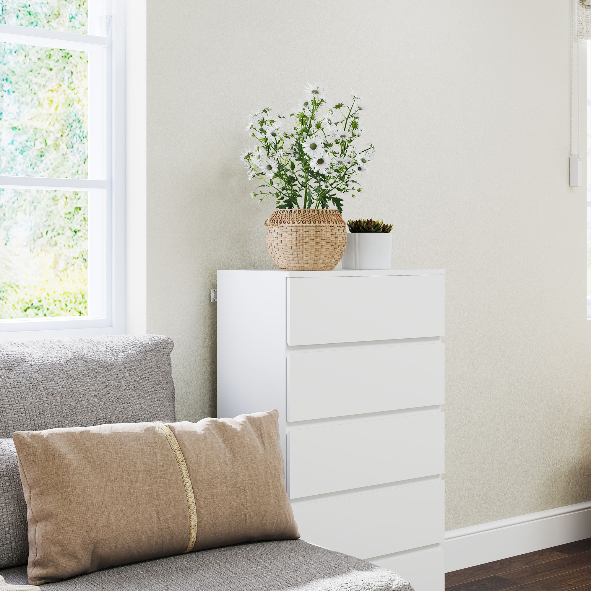 Kommode Sideboard Schubladenkommode, 5 Schubladen, 55 cm x 34 cm x 100 cm, Weiß