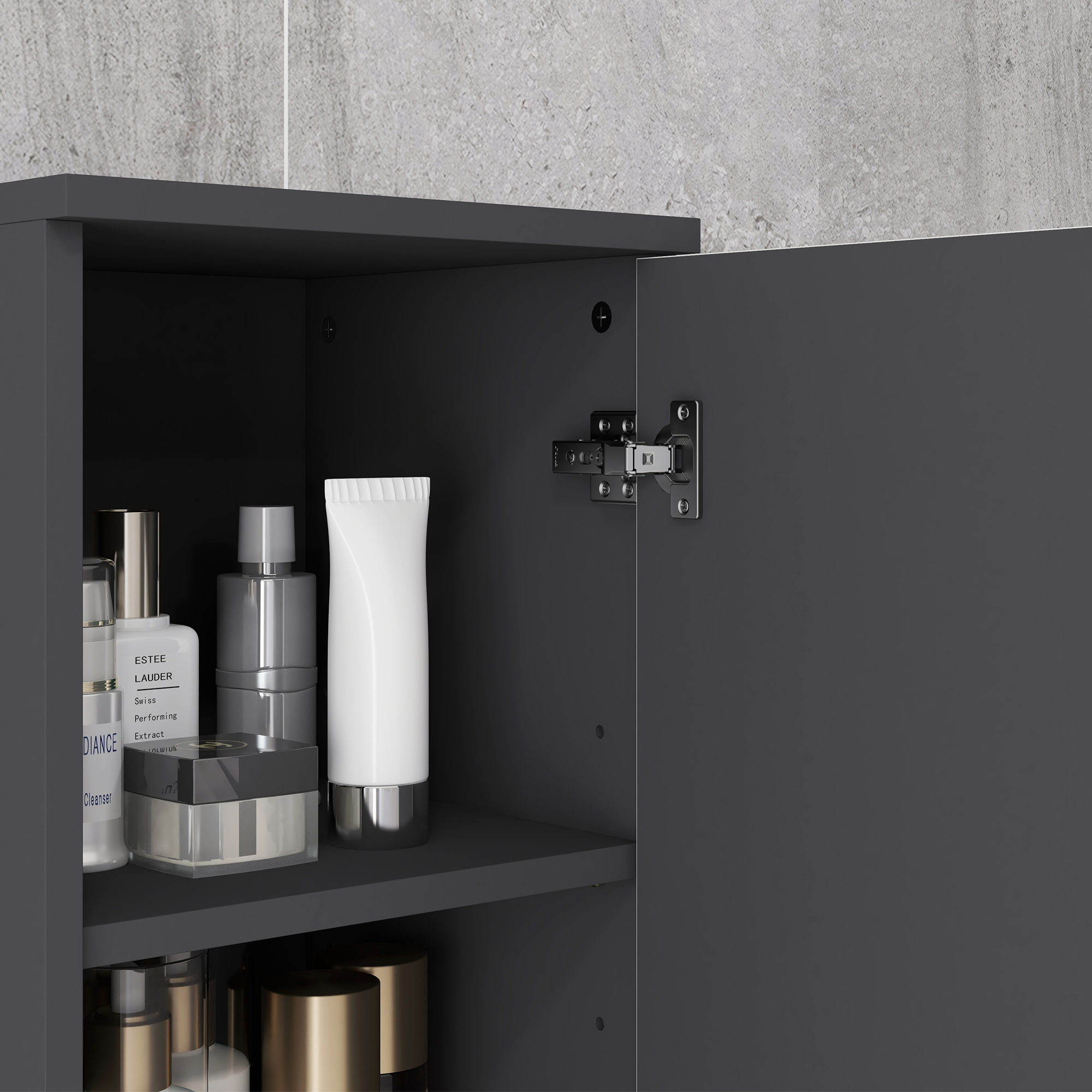 Badezimmerschrank, Badschrank, verstellbare Regale, Spanplatte, Hellgrau