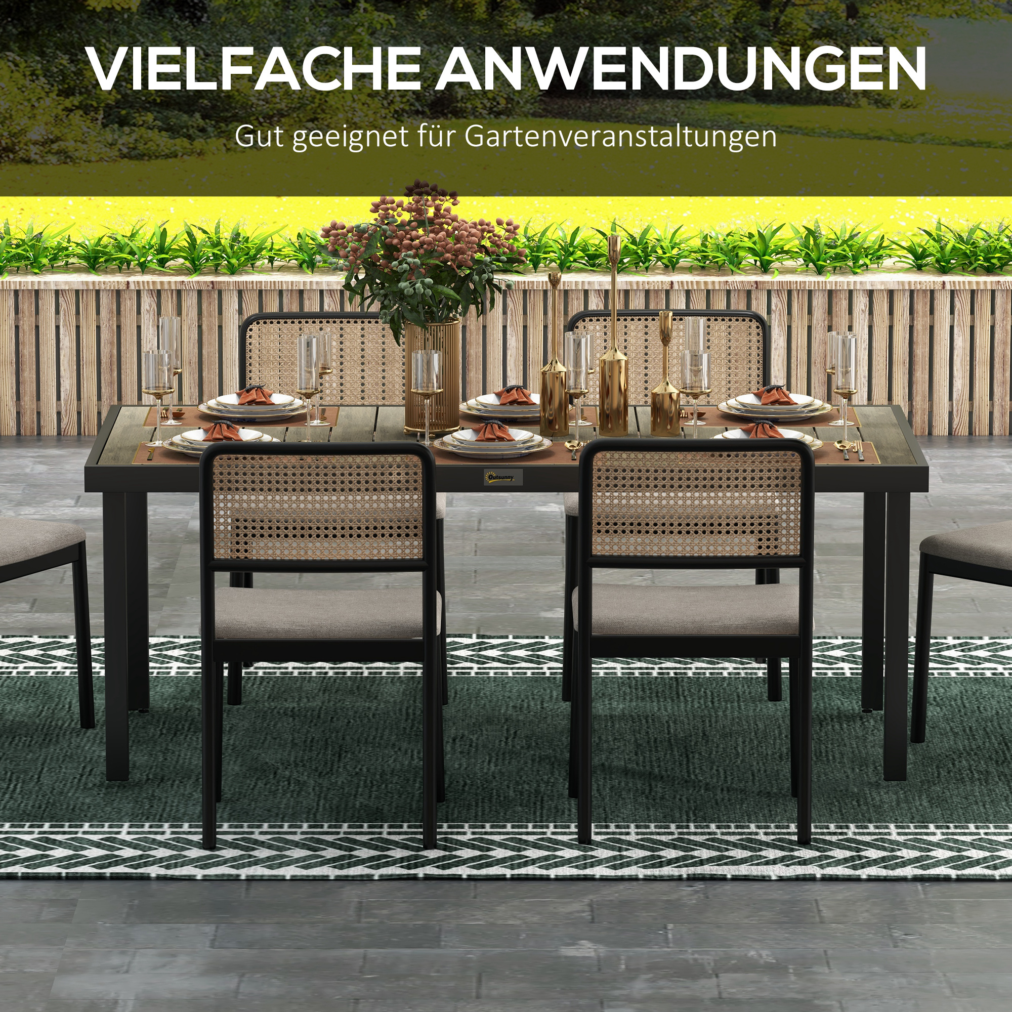 Gartentisch für 8 Personen, Outdoor-Tisch, Loungetisch, wetterbeständig, 190 x 90 x 74 cm, Naturholz