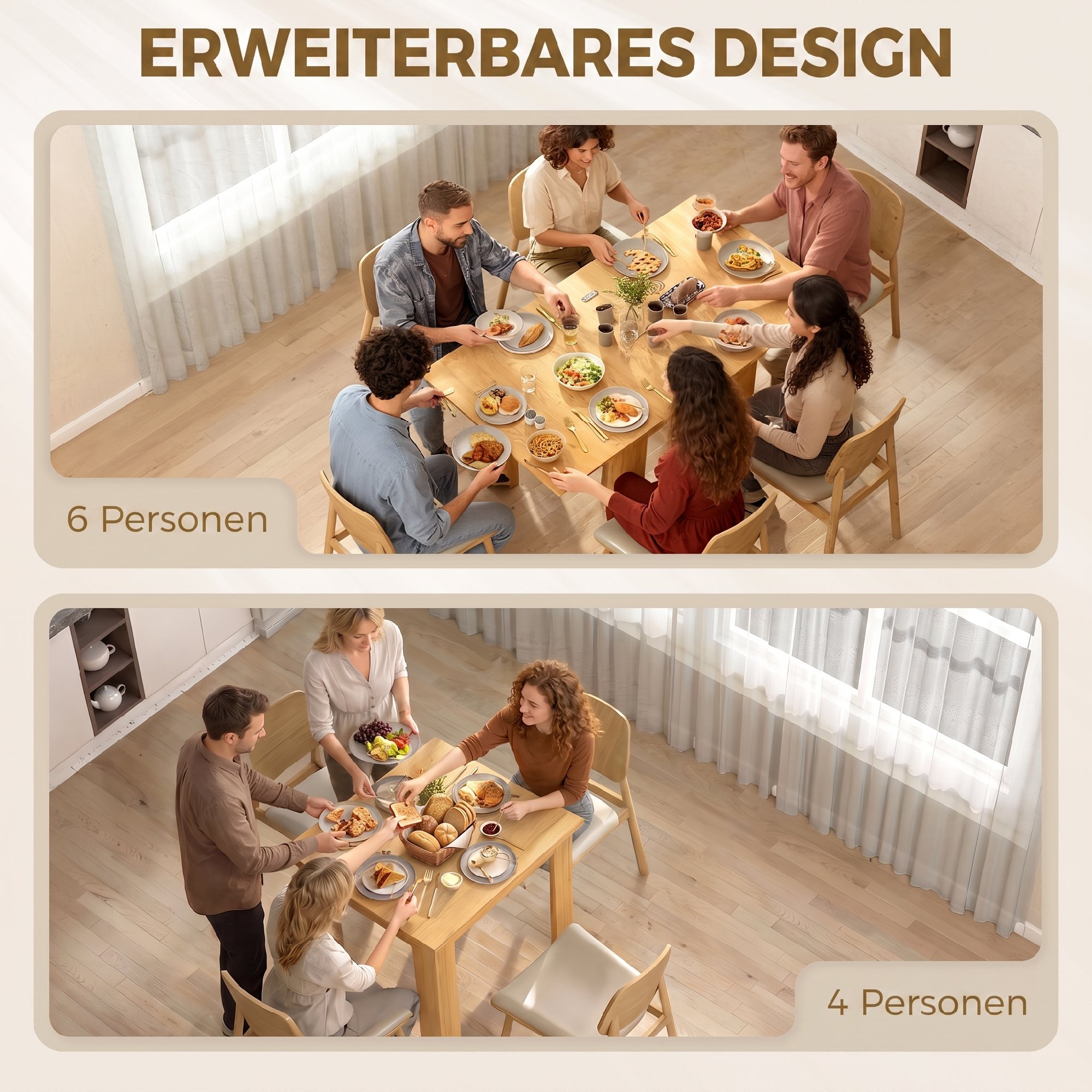 Esstisch Ausziehbar 70/140 x 80 cm Moderner Esszimmertisch für 4–6 Personen Platzsparend für Küche Esszimmer