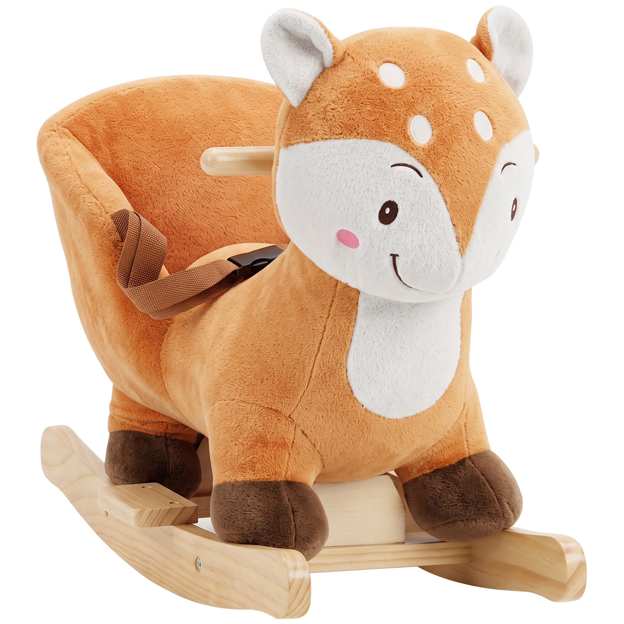 Schaukelpferd im Hirsch-Design, stabiles Plüsch-Schaukelpferd mit Tiergeräuschen, Sicherheitsgurt und Schaukelstopp