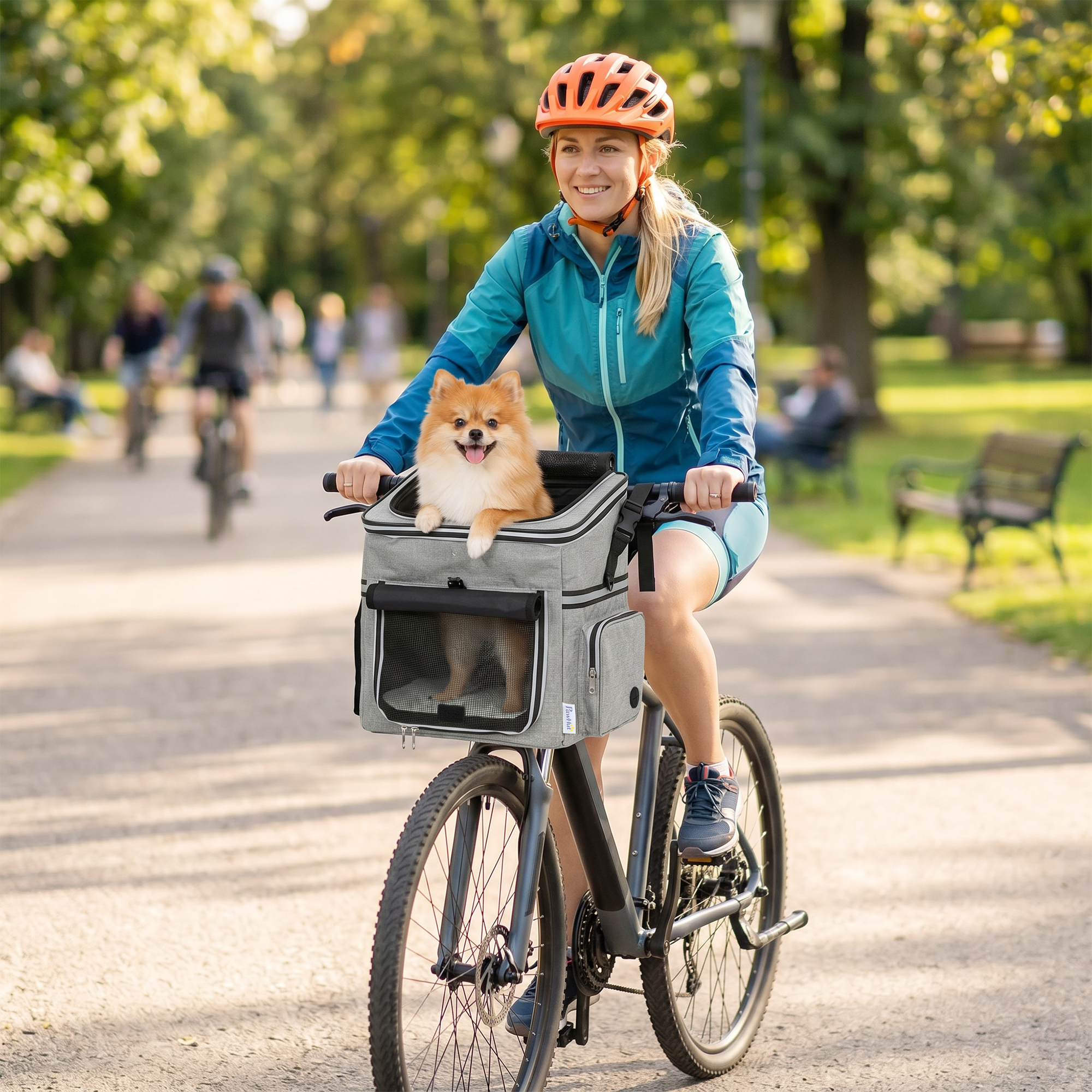 Hundekorb Fahrrad Vorne Tragbar Hundefahrradkorb mit Sicherheitsleine Kissen Schüssel für Kleine Hunde bis 5kg Hellgrau
