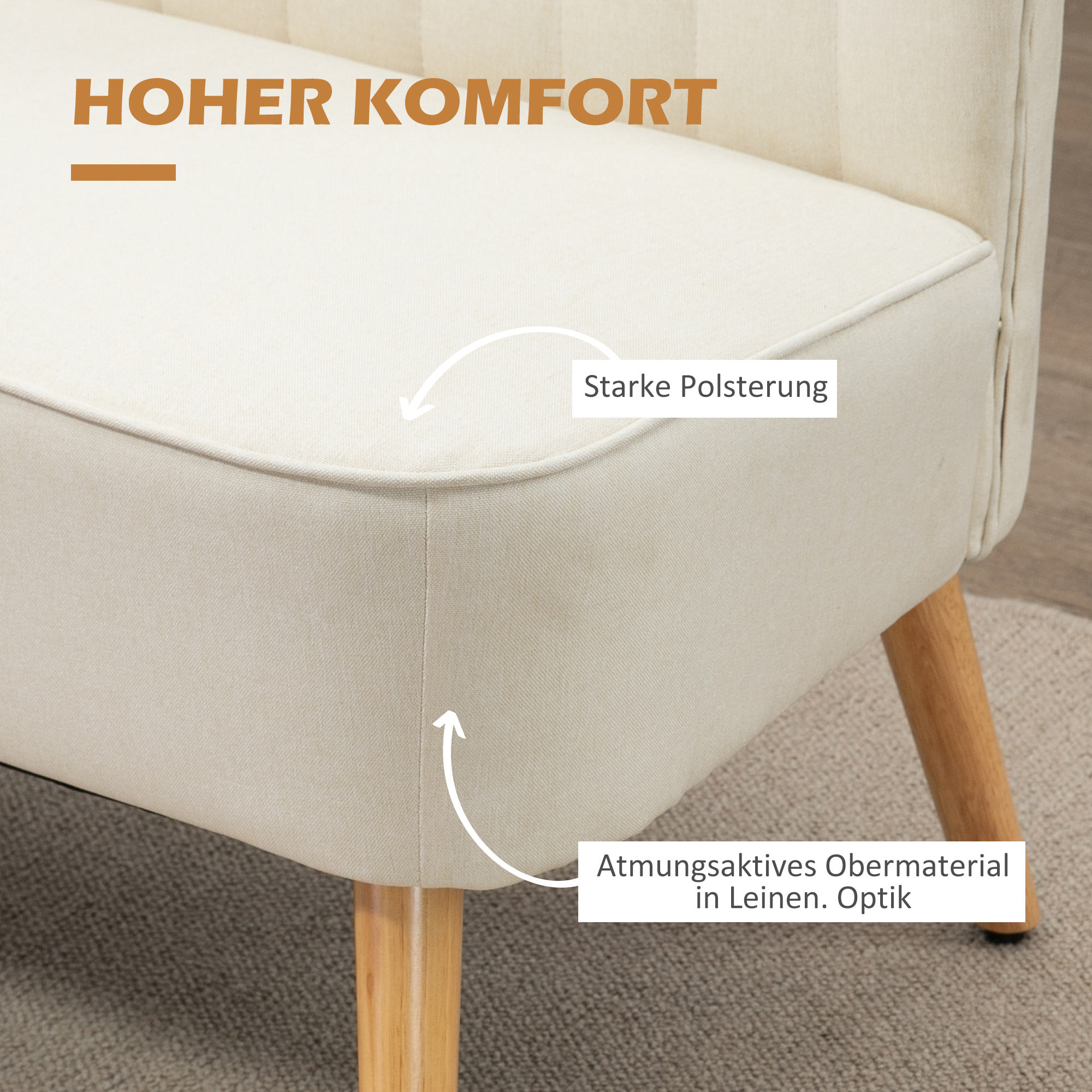 2-Sitzer Sofa, weiche Polsterung, pflegeleichter Bezug, bis 150 kg, 117 x 56,5 x 77 cm, Cremeweiß