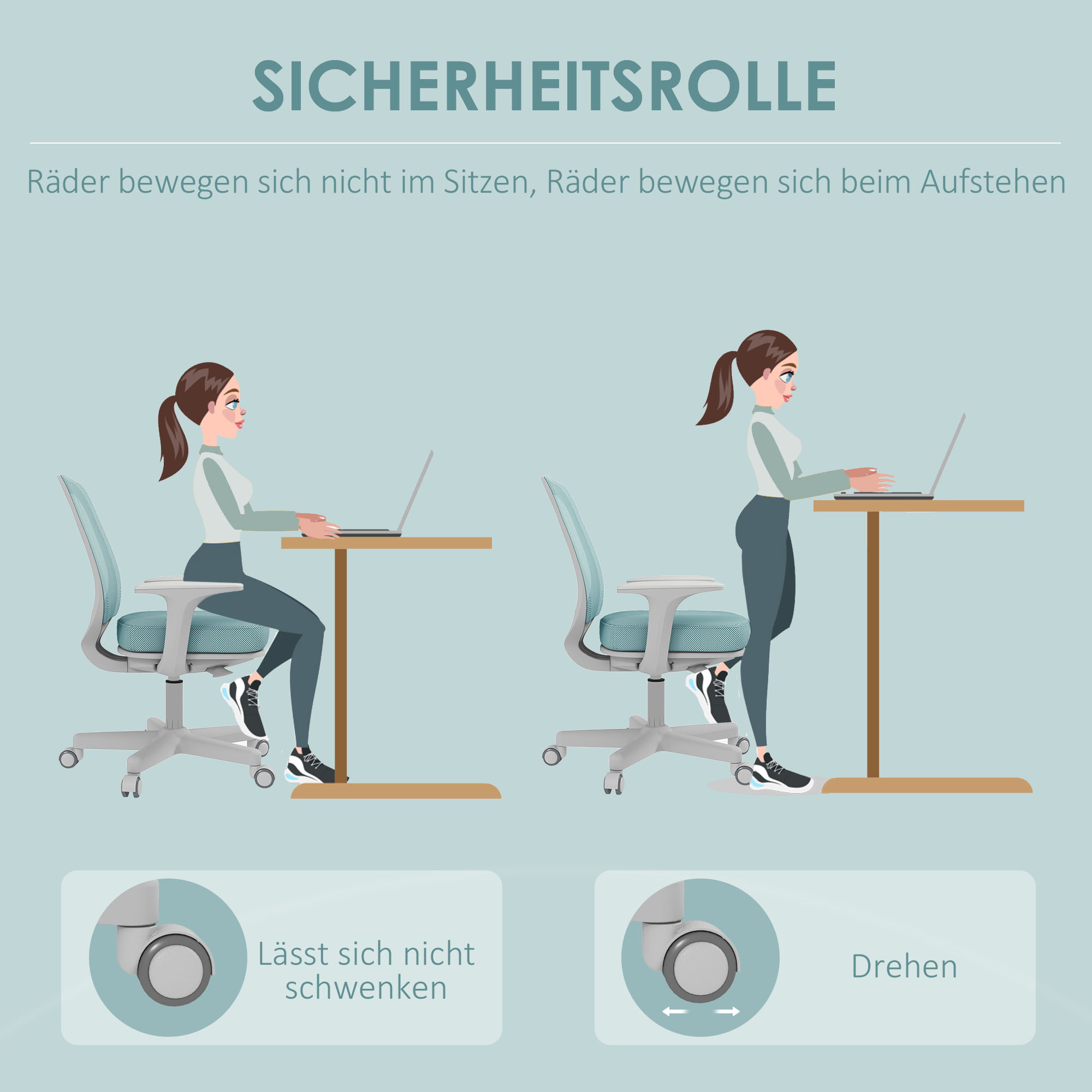 Bürostuhl, Ergonomisch Schreibtischstuhl mit Drehfunktion, Höhenverstellbar 55 x 48 x 82,5-94,5 cm Grün