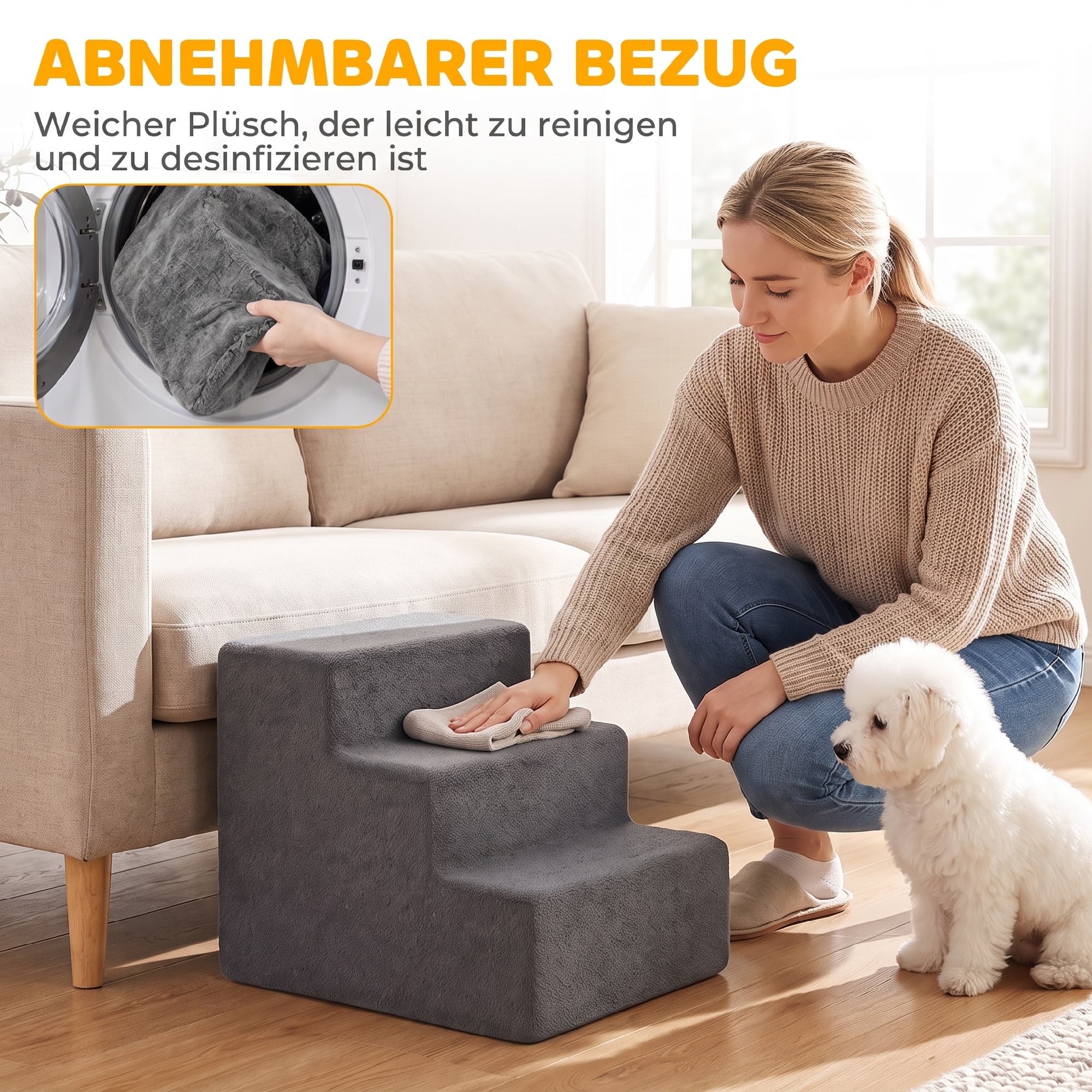 Hundetreppe 3-Stufig Abnehmbarer Bezug Für Kleine Hunde 35 cm Dunkelgrau