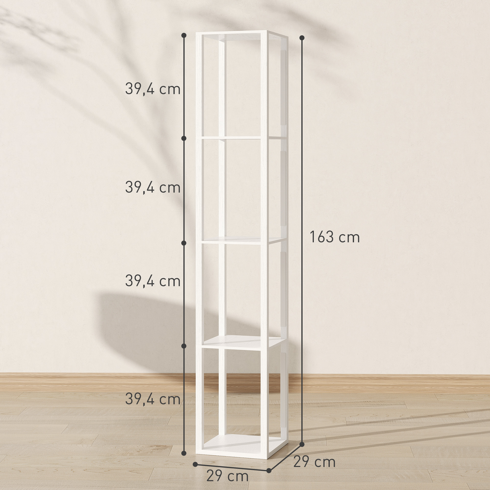 LED-Stehlampe mit Regalen, moderne dimmbare Standleuchte mit 3 Helligkeitsstufen und Fußschalter, Weiß