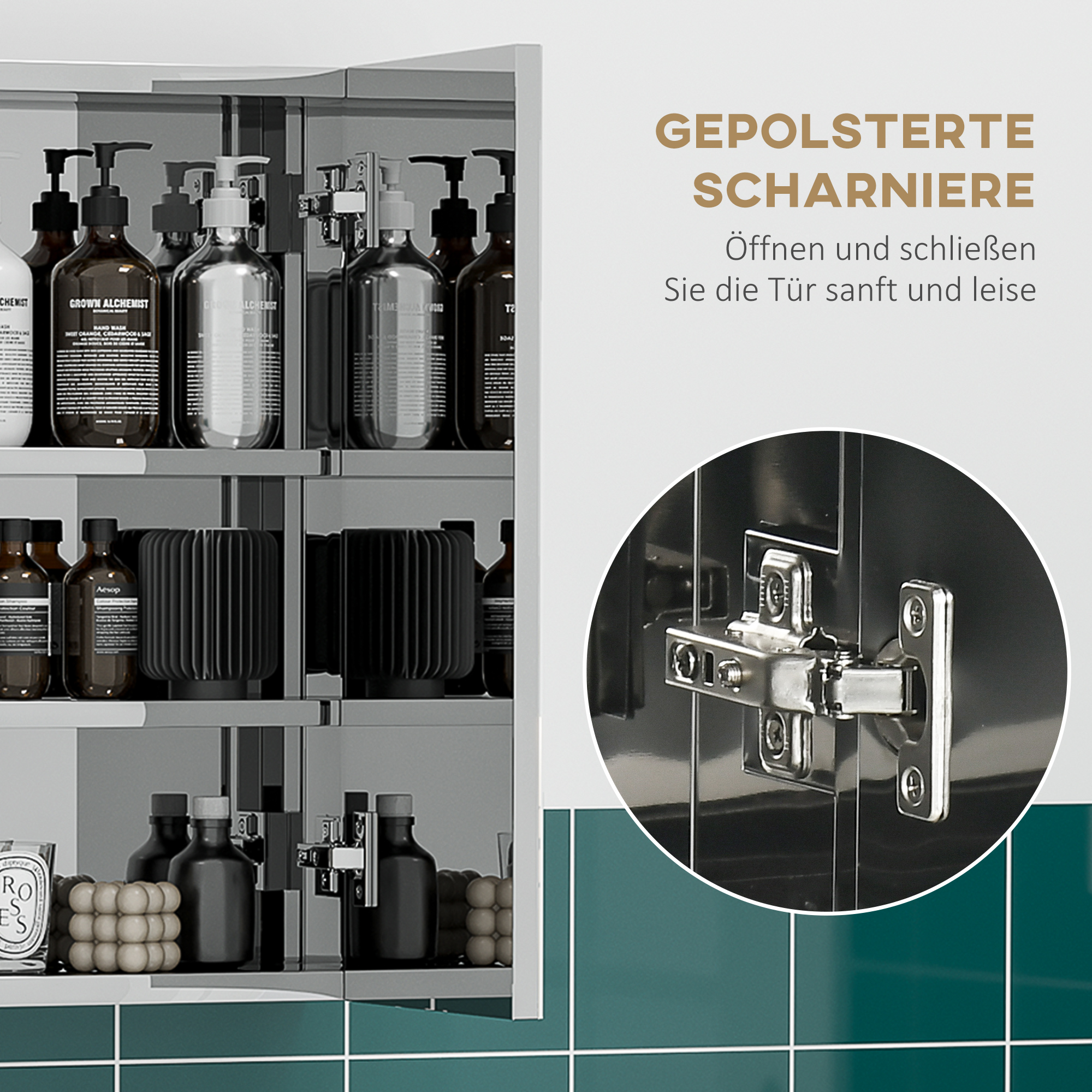 Spiegelschrank, Badschrank, 3 Spiegeltüren, 5 Innenböden, Edelstahl, Farbe: Silber, 70 x 12 x 55 cm