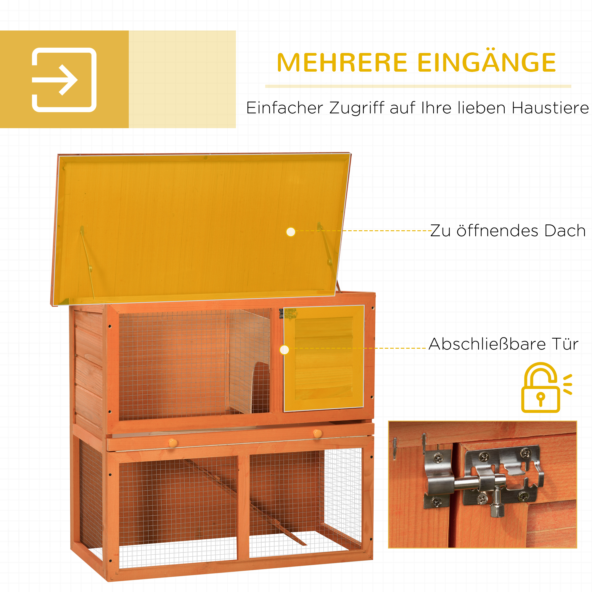 Kleintierstall 2 Ebenen wetterbeständig Tannenholz Natur + Grün
