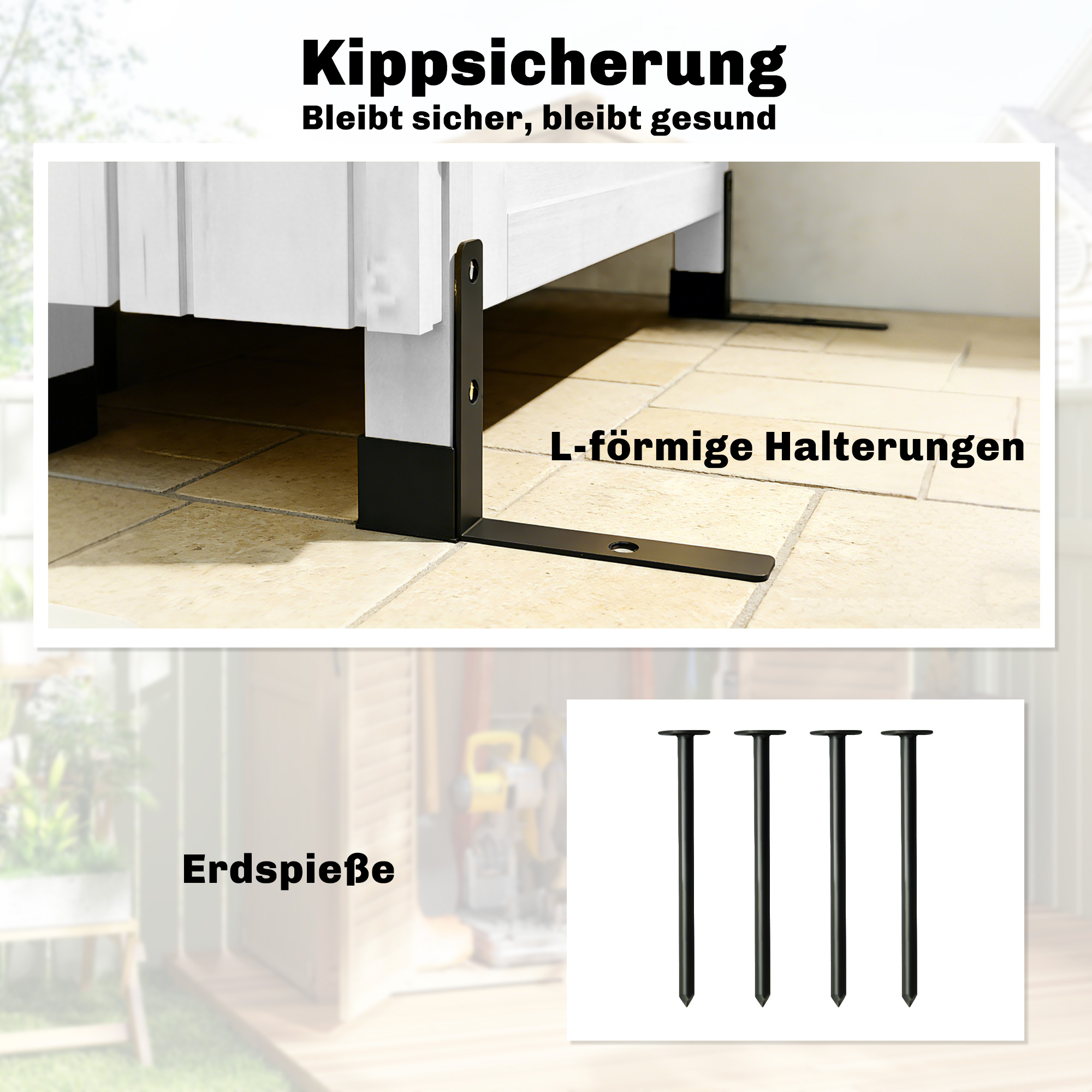 Gartenschrank Holz extra hohe Geräteschuppen mit verstellbar Ablage magnetisch Tür galvanisiert Dach Belüftung