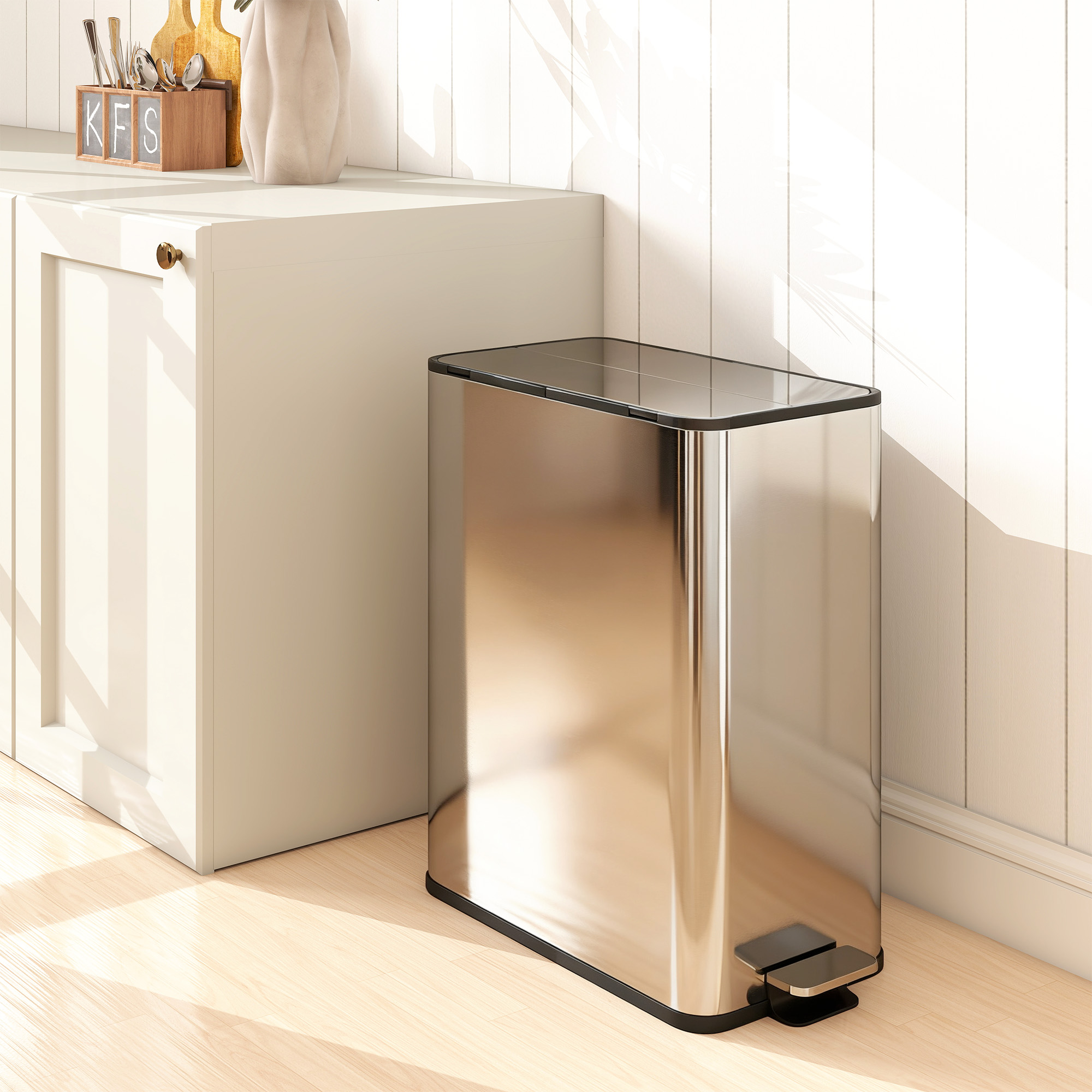 Küchenmülleimer 2 x 28L Edelstahl-Tretmülleimer mit Soft-Close-Deckel, herausnehmbaren Inneneimern
