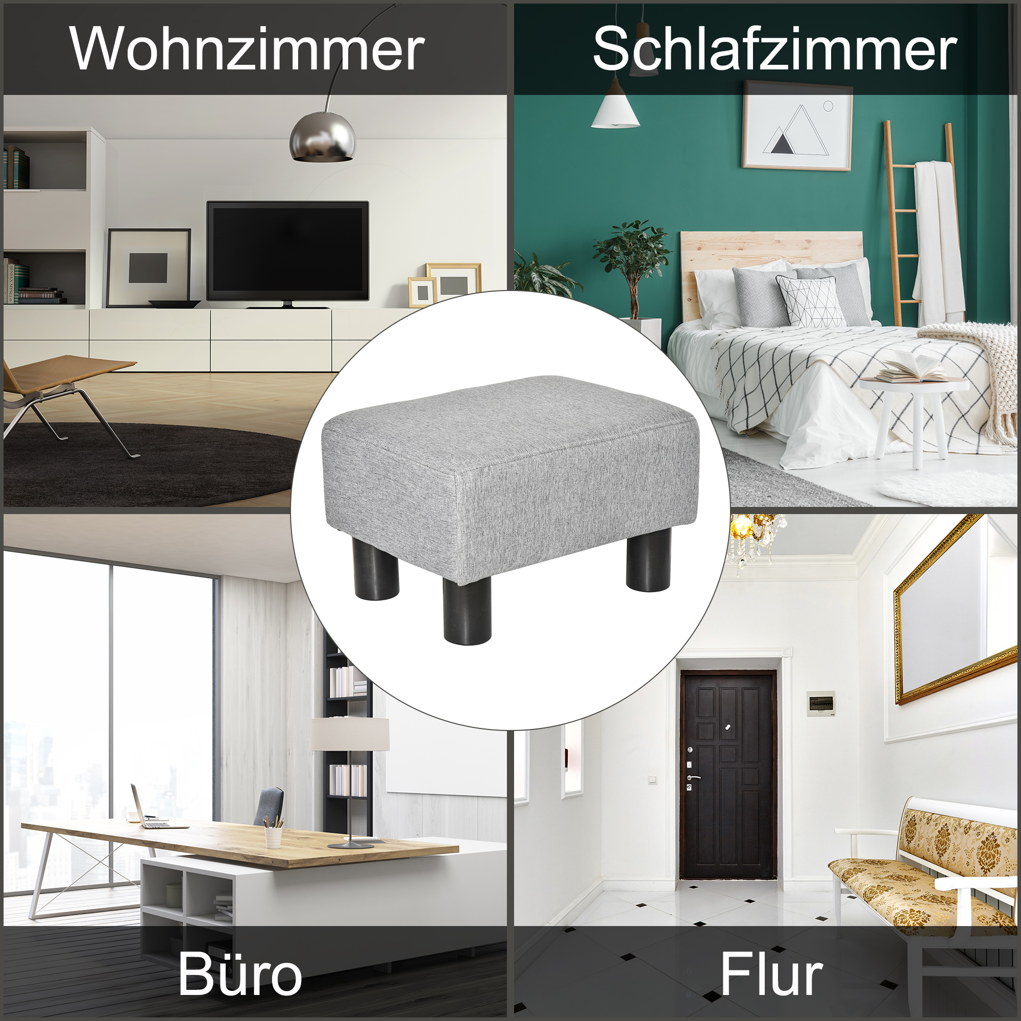 Hocker mit Stoffbezug in Leinenoptik, bis 110 kg, hellgrau, 40 x 30 x 24cm