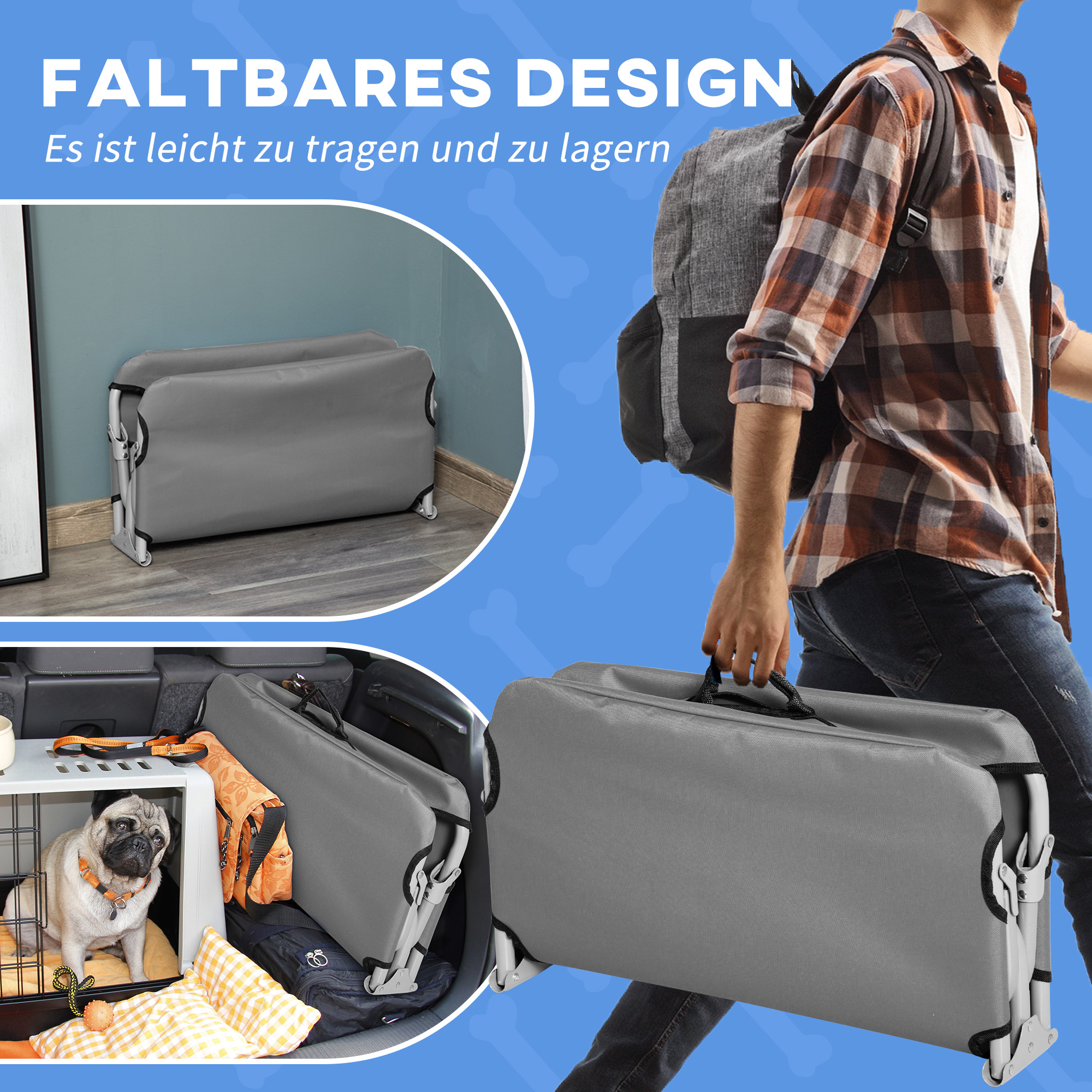 Hundebett, klappbar, robust & komfortabel, bis 10kg, 71x58x20cm, Grau