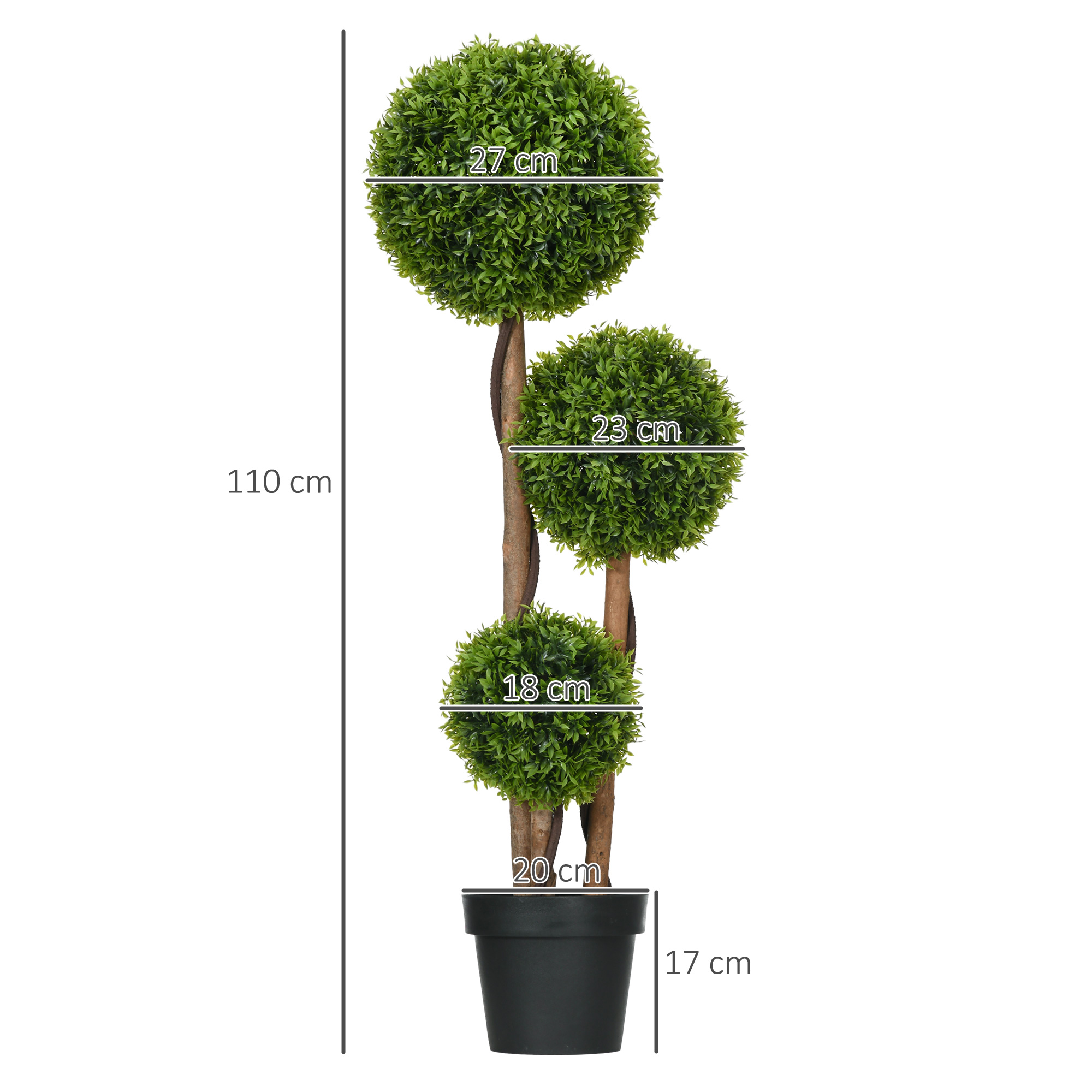 Künstlicher Buchsbaum groß 110cm, UV-beständige Kunstpflanze mit 3 Kugeln für Wohnzimmer Schlafzimmer Büro Garten