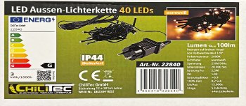 LED Aussen-Lichterkette "CT-ALK040" 4m, warmweiß, Kabel schwarz, IP44, 40 LEDs