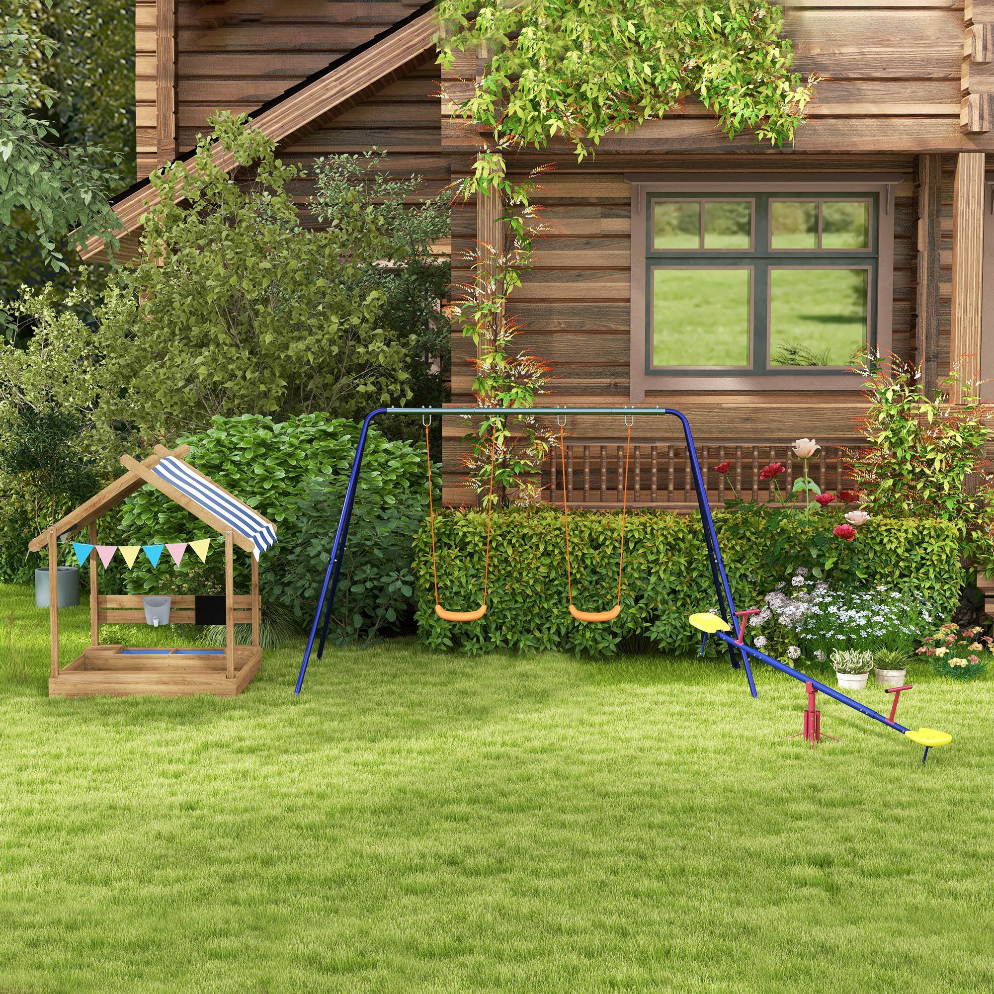 Kinder-Schaukelgestell mit 2 Schaukelsitzen, für 3-8 Jahre, Stahl, 2,7 x 1,6 x 1,8 m