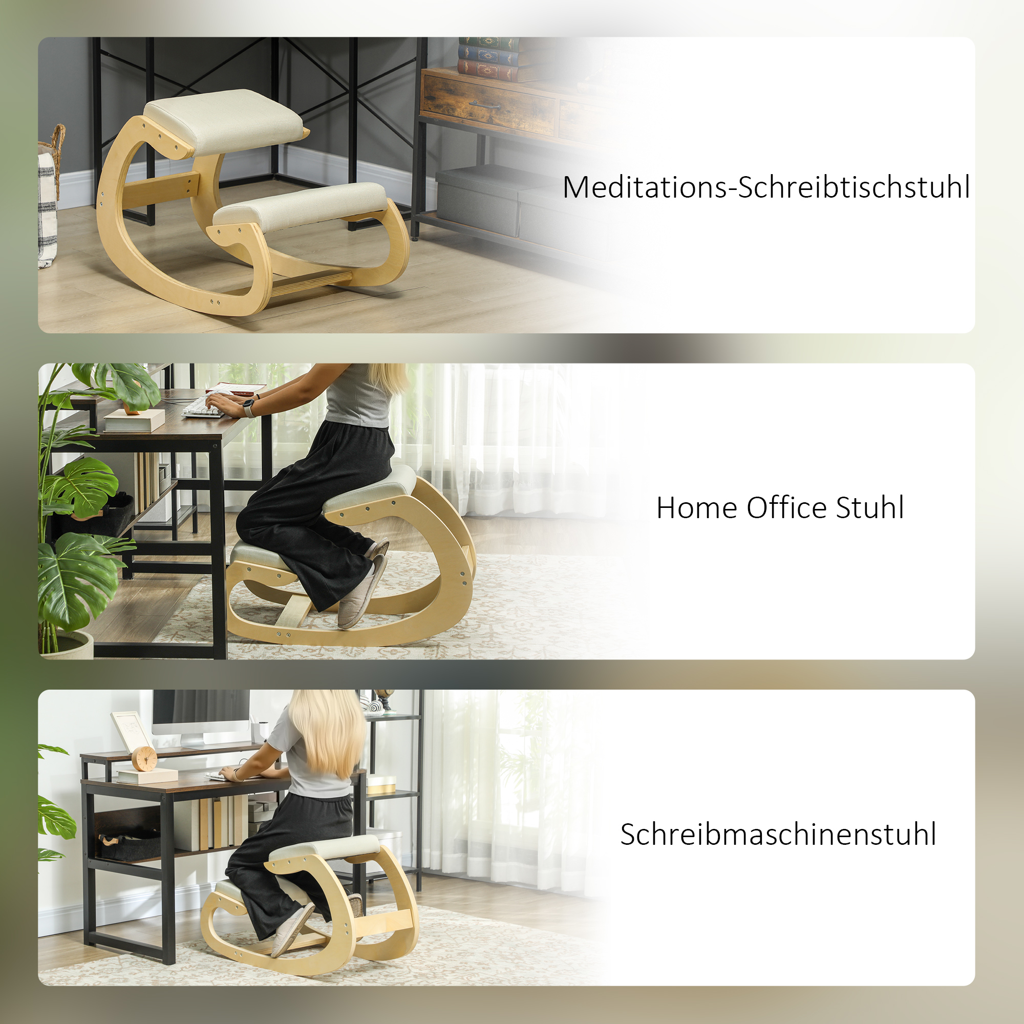ergonomischer, schaukelnder Kniehocker für Homeoffice, zur Verbesserung der Körperhaltung, Creme