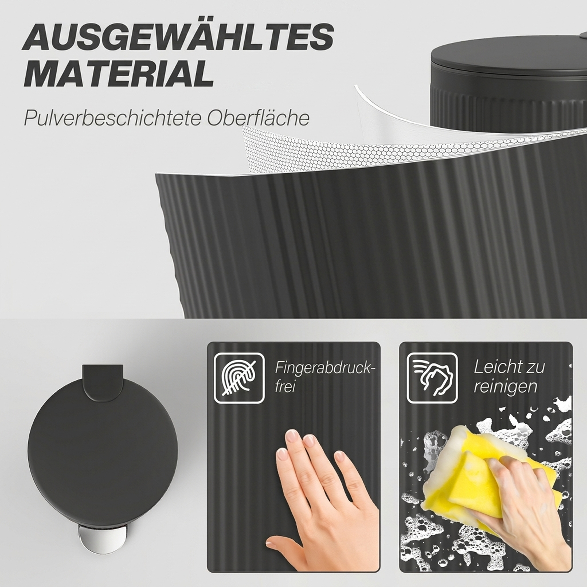Mülleimer 30 L Treteimer mit Softclose-Deckel und Pedal, Inneneimer Metall, Schwarz, 36 x 30 x 60,5 cm
