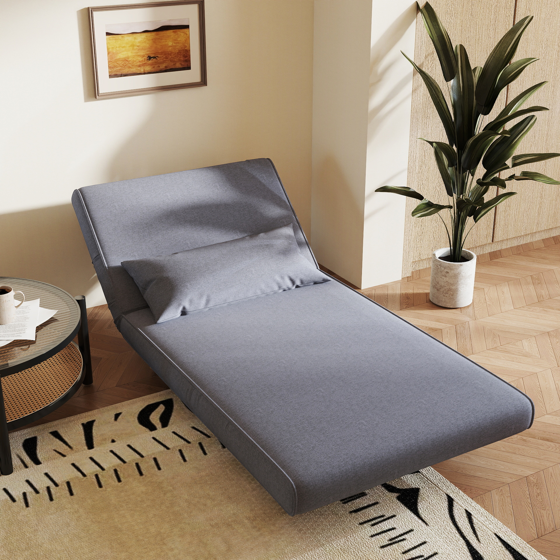 Einzelsofa Schlafsofa Sofabett Klappsofa verstellbar Rückenlehne Liege nordisch skandinavisch 25D Schaumstoff Haus Leinenimitat Kautschukholz Grau 94 x 78 x 80 cm