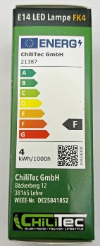 LED Kerzenlampe E14 "Filament K4" / 3000k, 400lm, 230V/4W, warmweiß