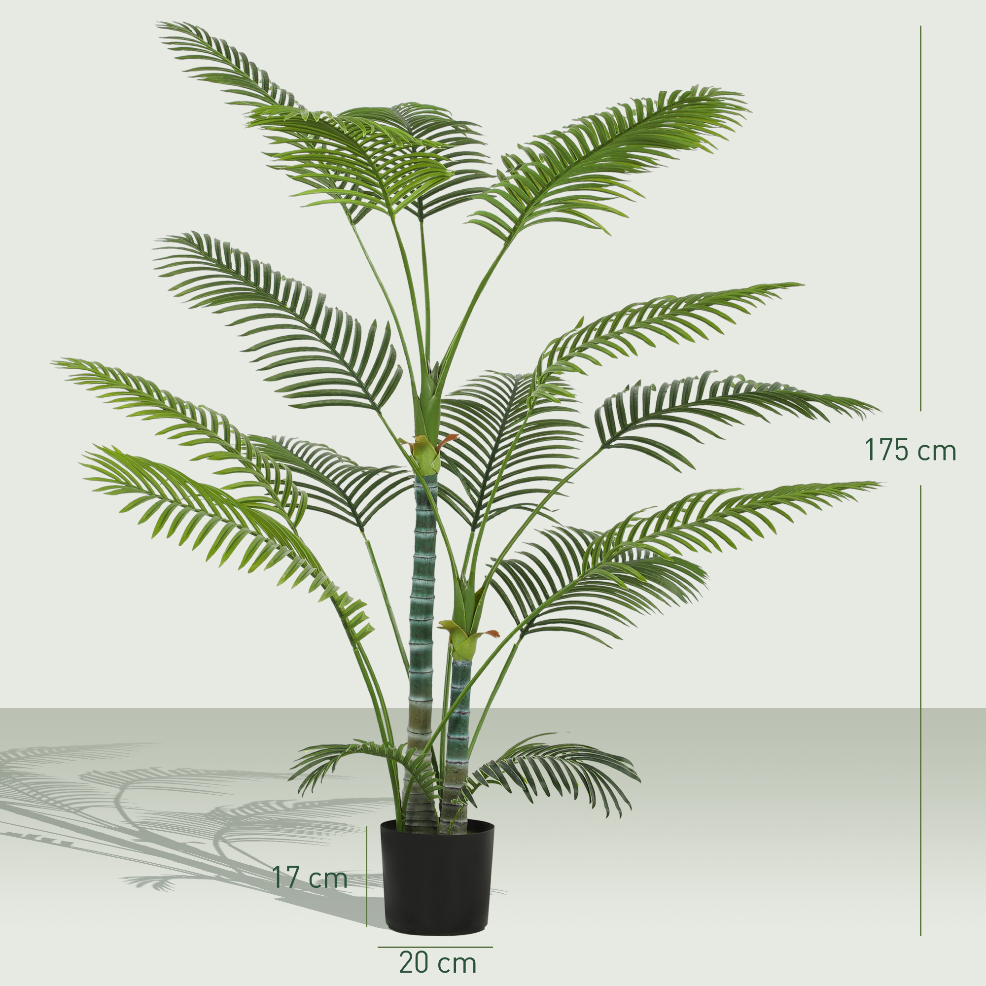 Künstliche Palme mit 16 Kunststoff-Blättern, UV-beständige Kunstpflanze mit Plastiktopf, für drinnen und draußen, Grün