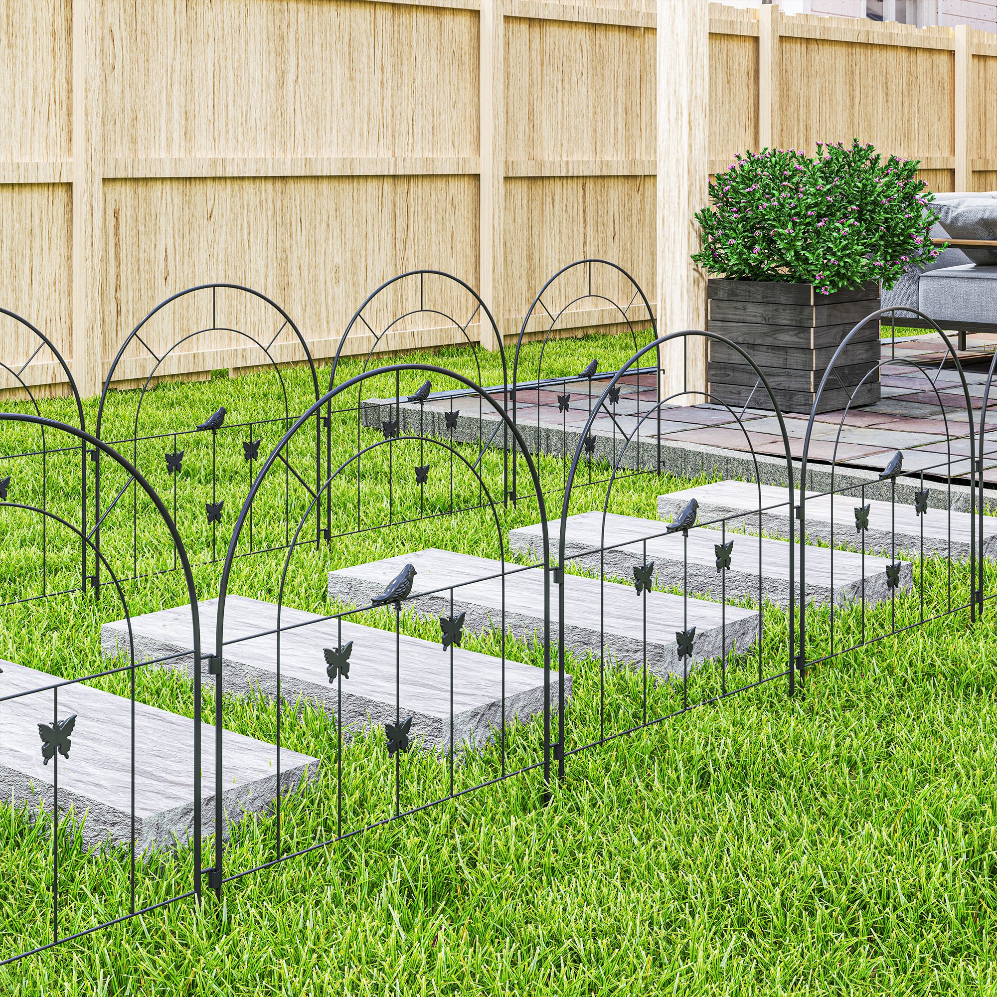 Gartenzaun Zaun Stahl 300 cm x 70 cm hoch Dekorativer Gitterzaun Set Zaunelemente Schwarz