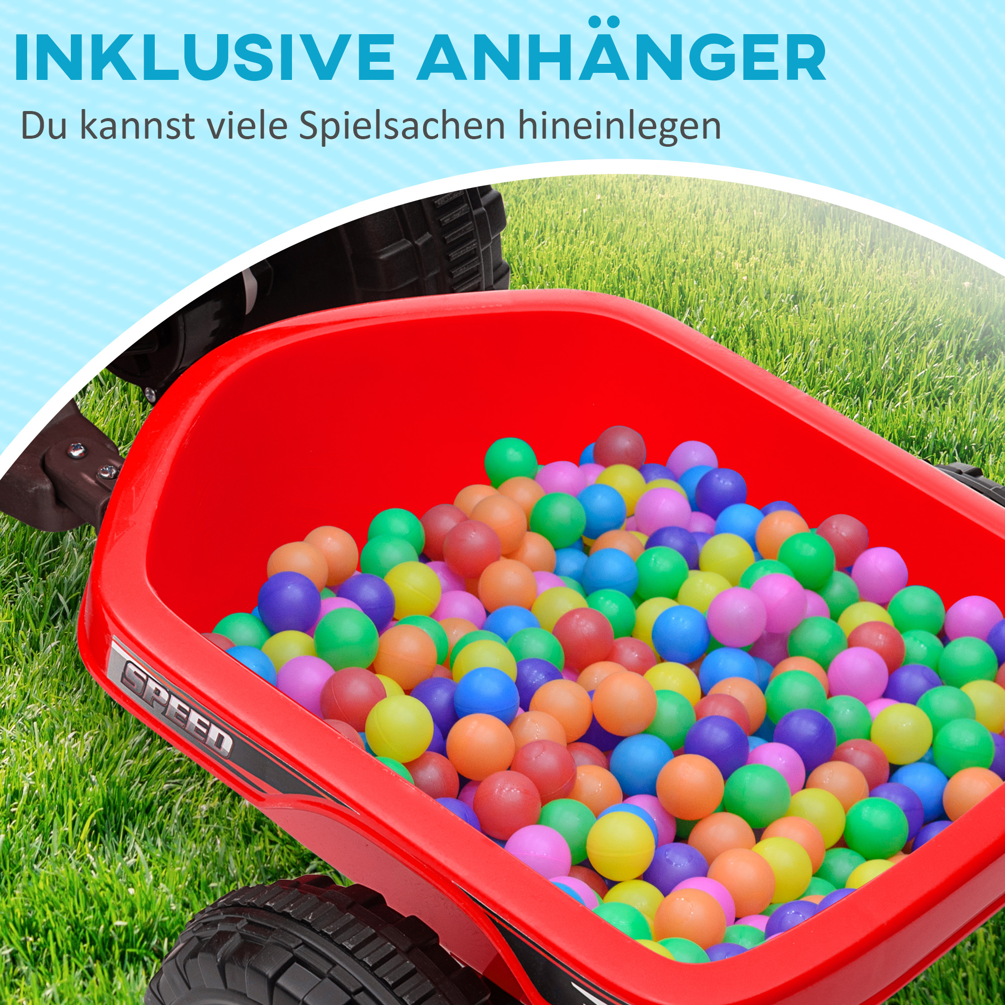 Kinderquad mit Anhänger, 2,5 km/h, 50 Minuten Fahrtzeit, für 1,5 bis 3 Jahre, bis 25 kg, Rot