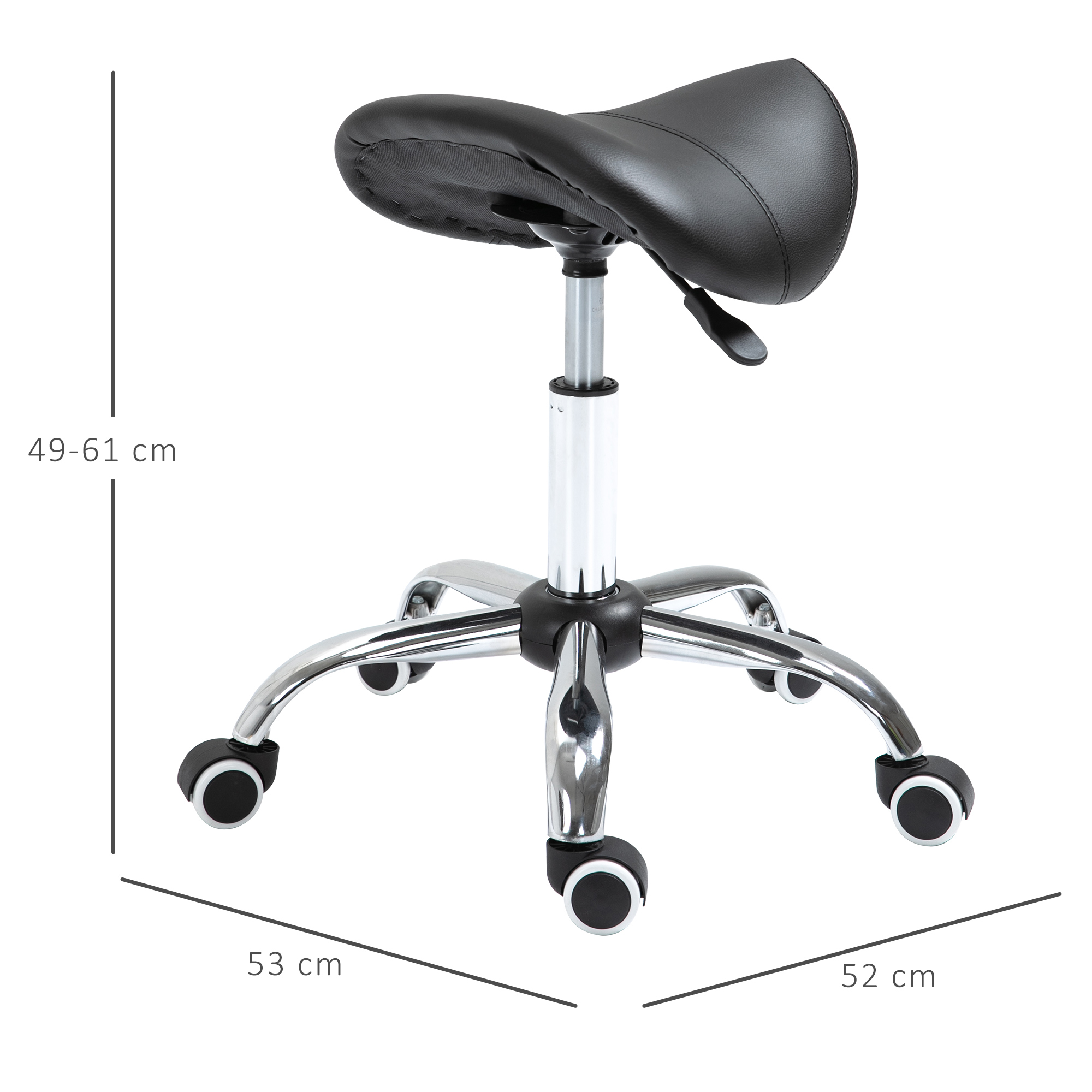 Rollhocker höhenverstellbar Drehhocker 49-61 cm Arbeitshocker drehbar Sattelhocker für Büro Salon Massage Spa Schwarz