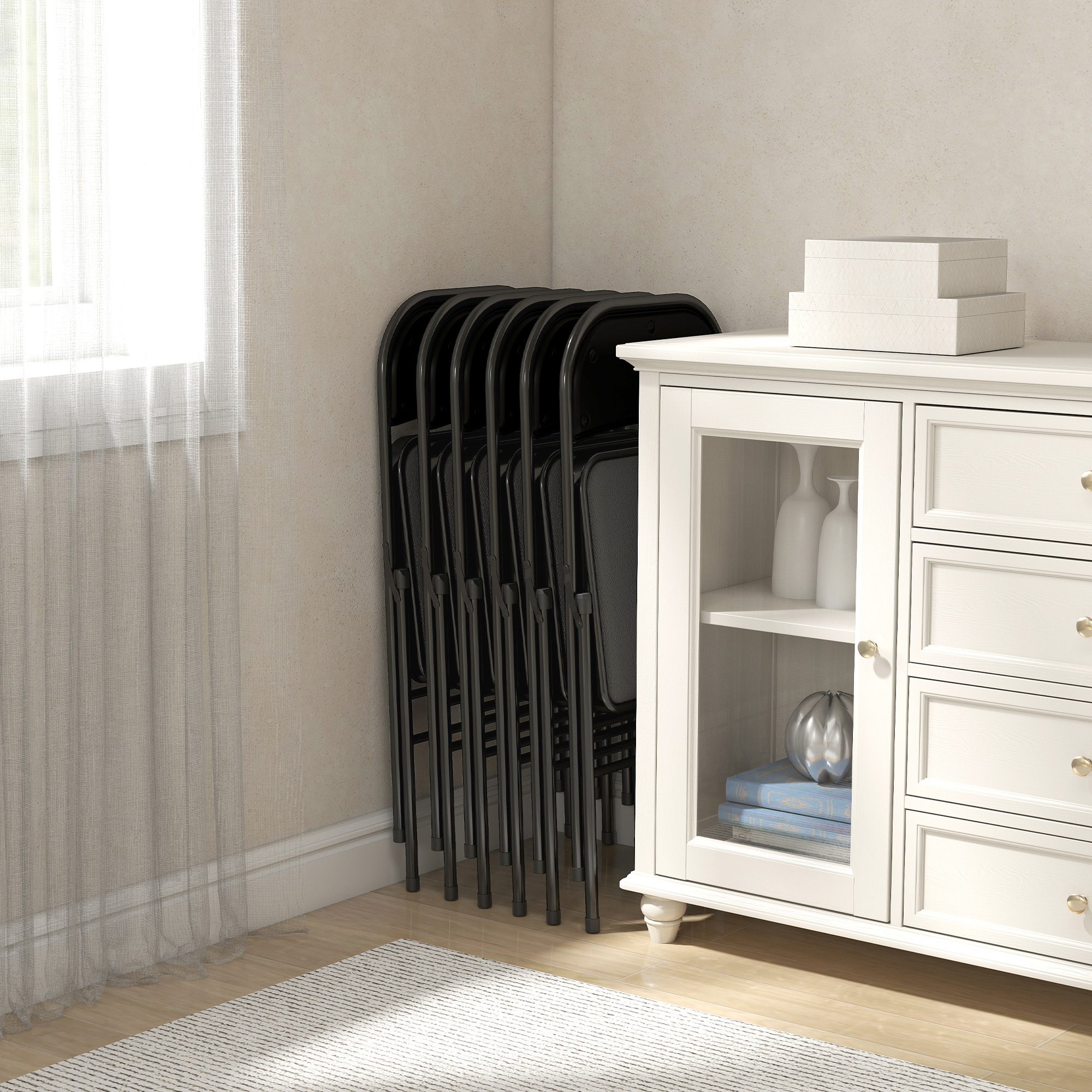 2er-Set Klappstühle, tragbare Bürostühle, Stahlbeine, Faltstuhl für Büro, Empfang, Wartezimmer, Kunstleder, Schwarz