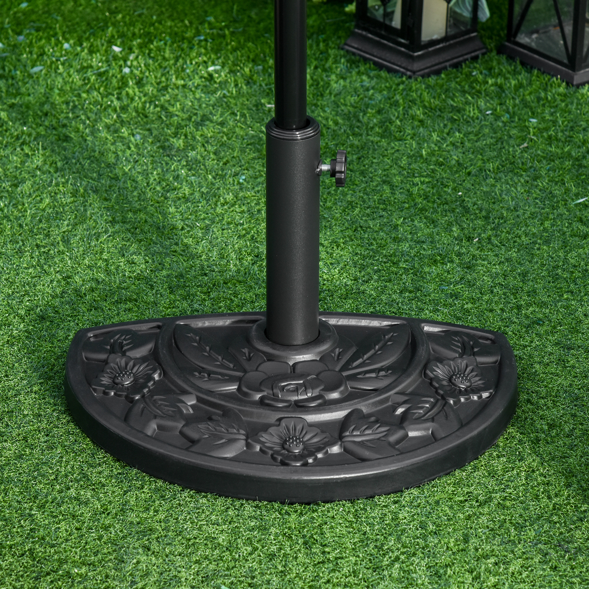 Sonnenschirmständer, halbrund, 9 kg, Blumendesign, HDPE/Zement, für Schirmmasten Ø35/38/48 mm