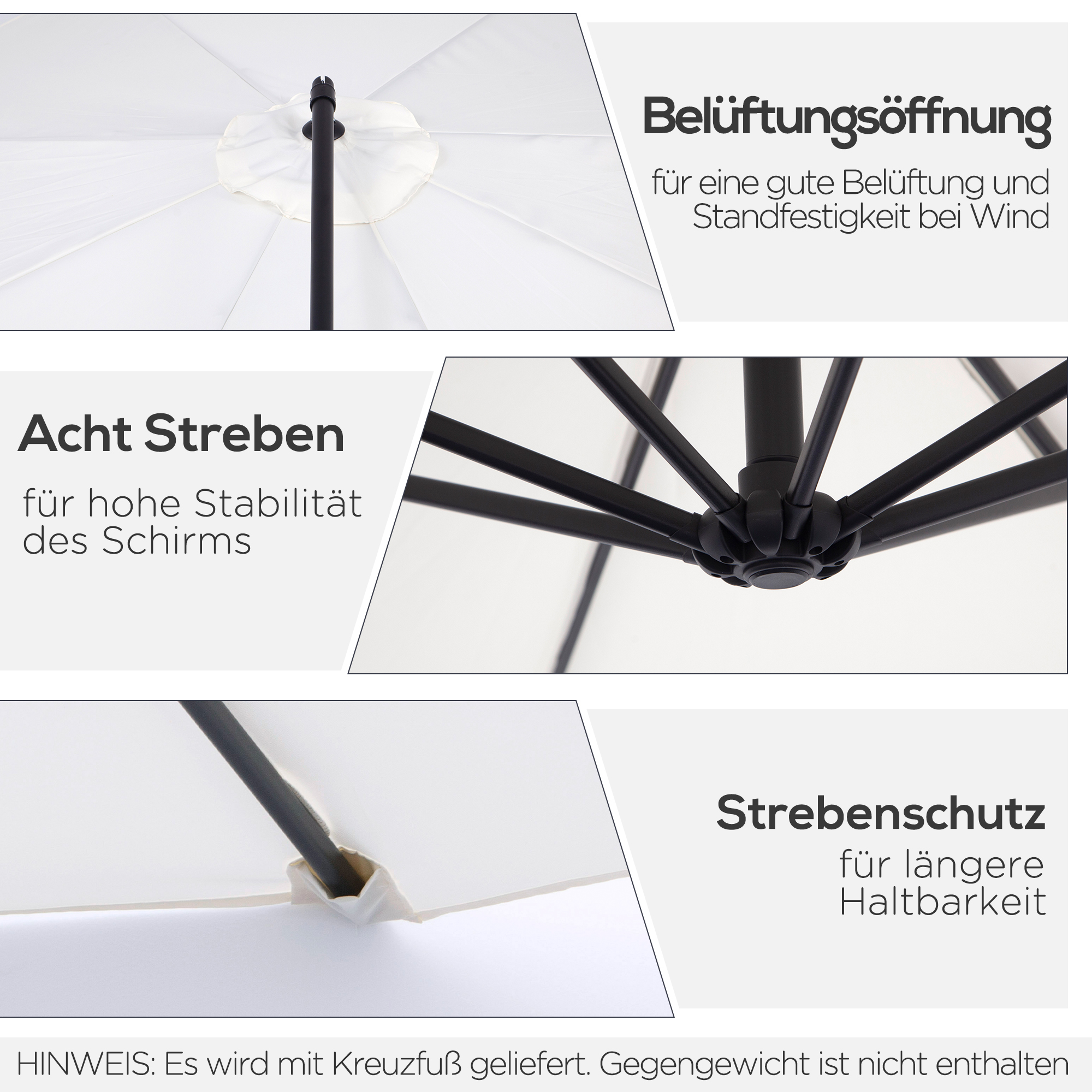 Sonnenschirm mit Kurbel Wetterbeständig 3 m x 3 m x 2,5 m Stahl Polyester