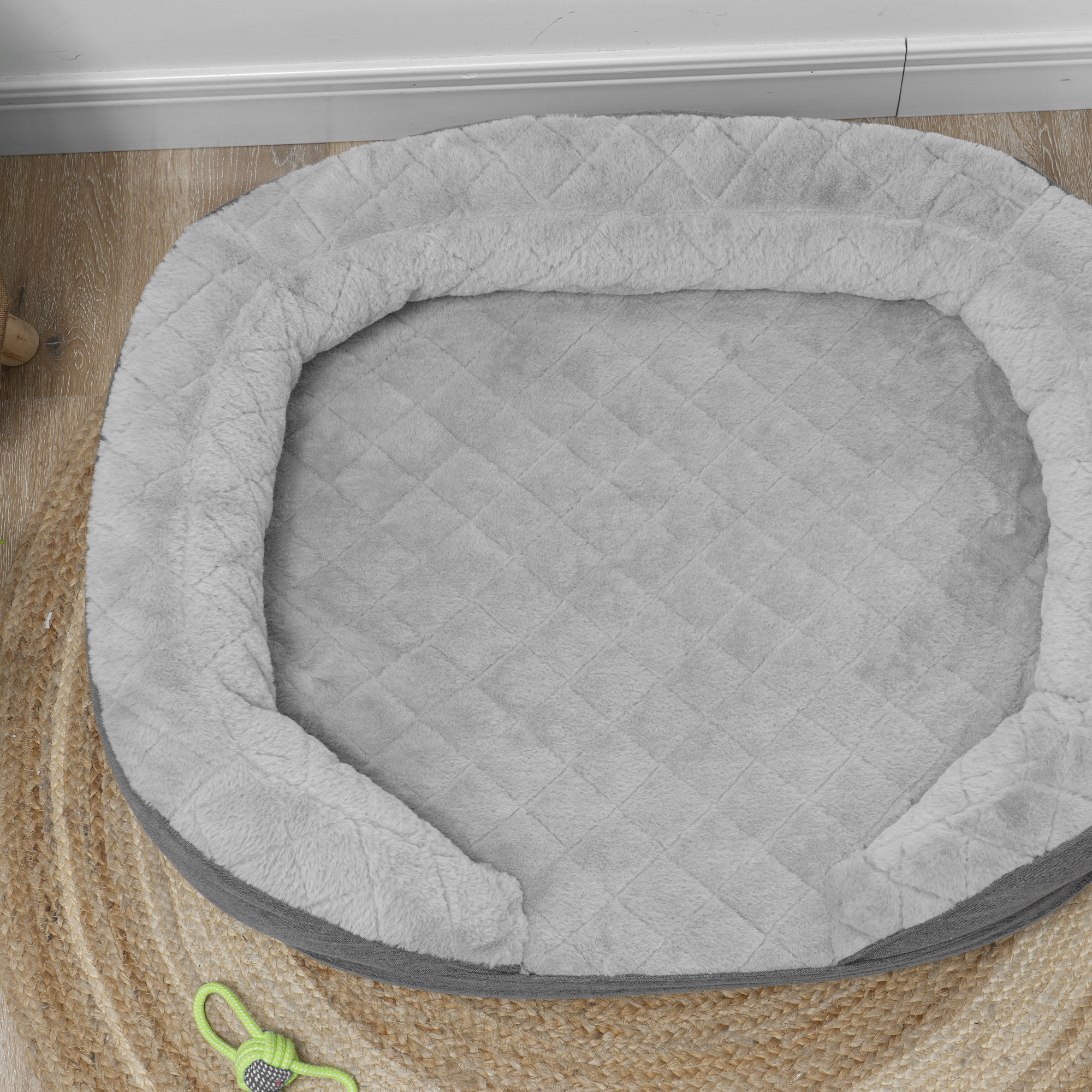Hundebett für Hunde bis 25 kg, abnehmbarer Bezug, rutschfeste Füße, 90 x 78 x 25 cm, Grau