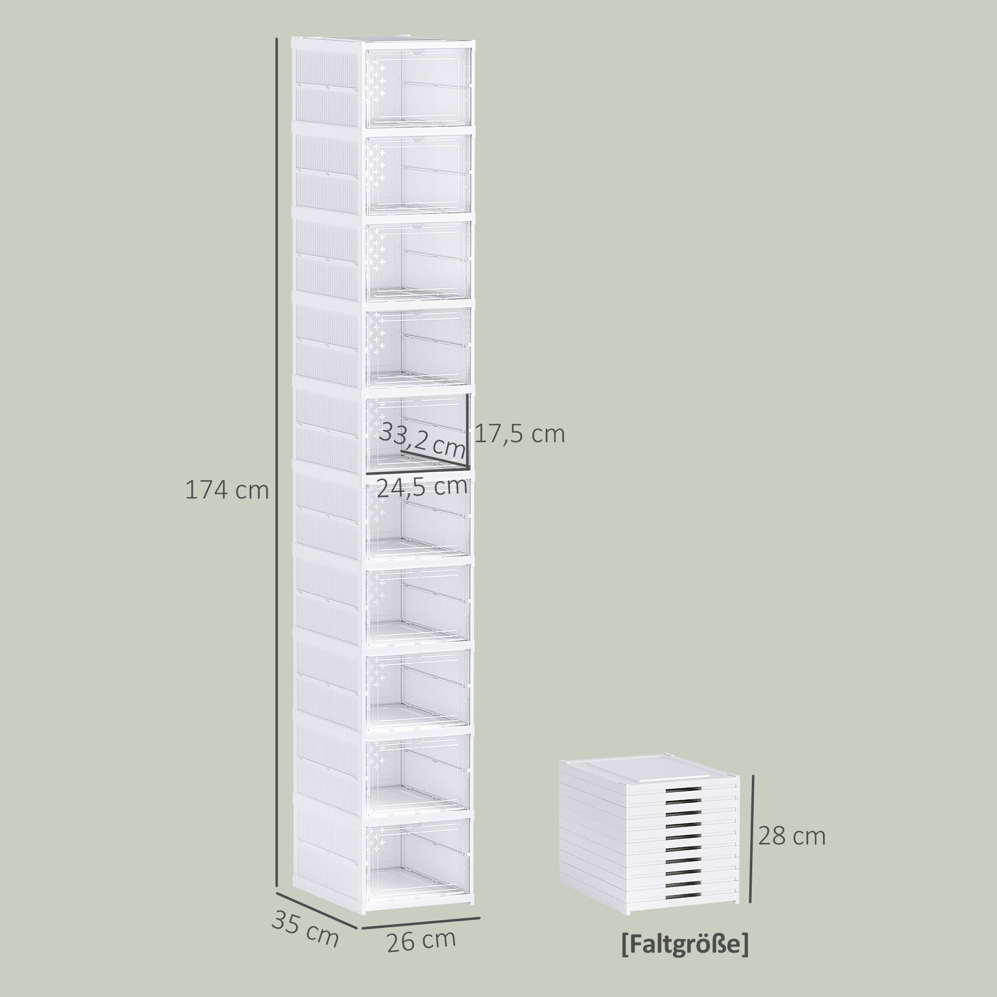10-stufiges Schuhregal, Schuhschrank, faltbar, belüftete Rückseite, Kunststoff, Weiß