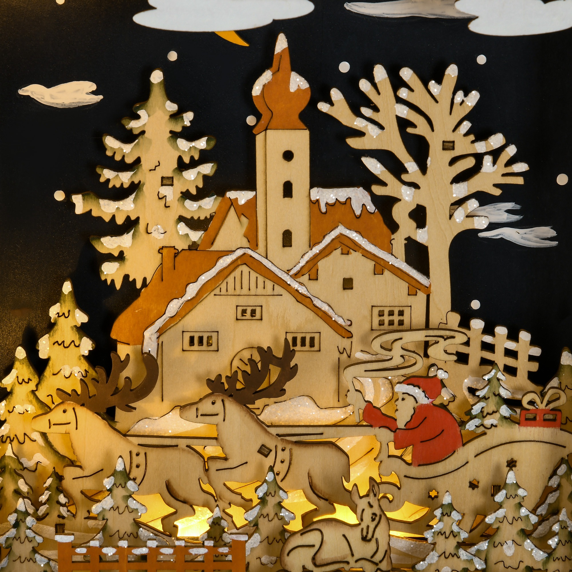Adventskalender zum Befüllen 24 Schubladen Fächer Weihnachtskalender mit LED-Lichtern Naturholz 36 x 9 x 52 cm