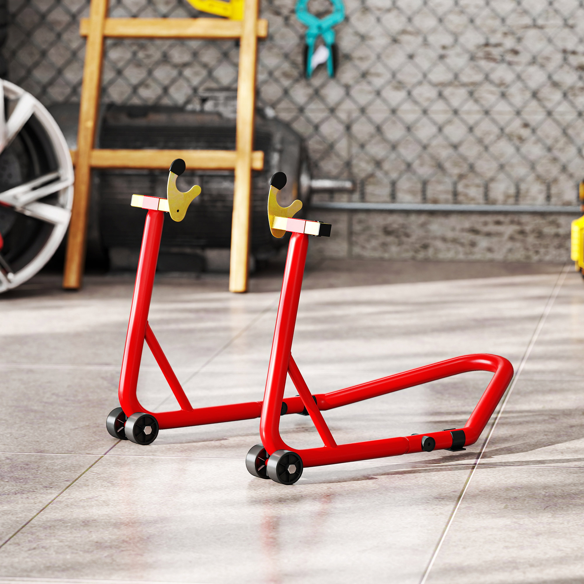 Motorradständer vorne/hinten Montageständer Motorradheber bis 544 kg Stahl Rot